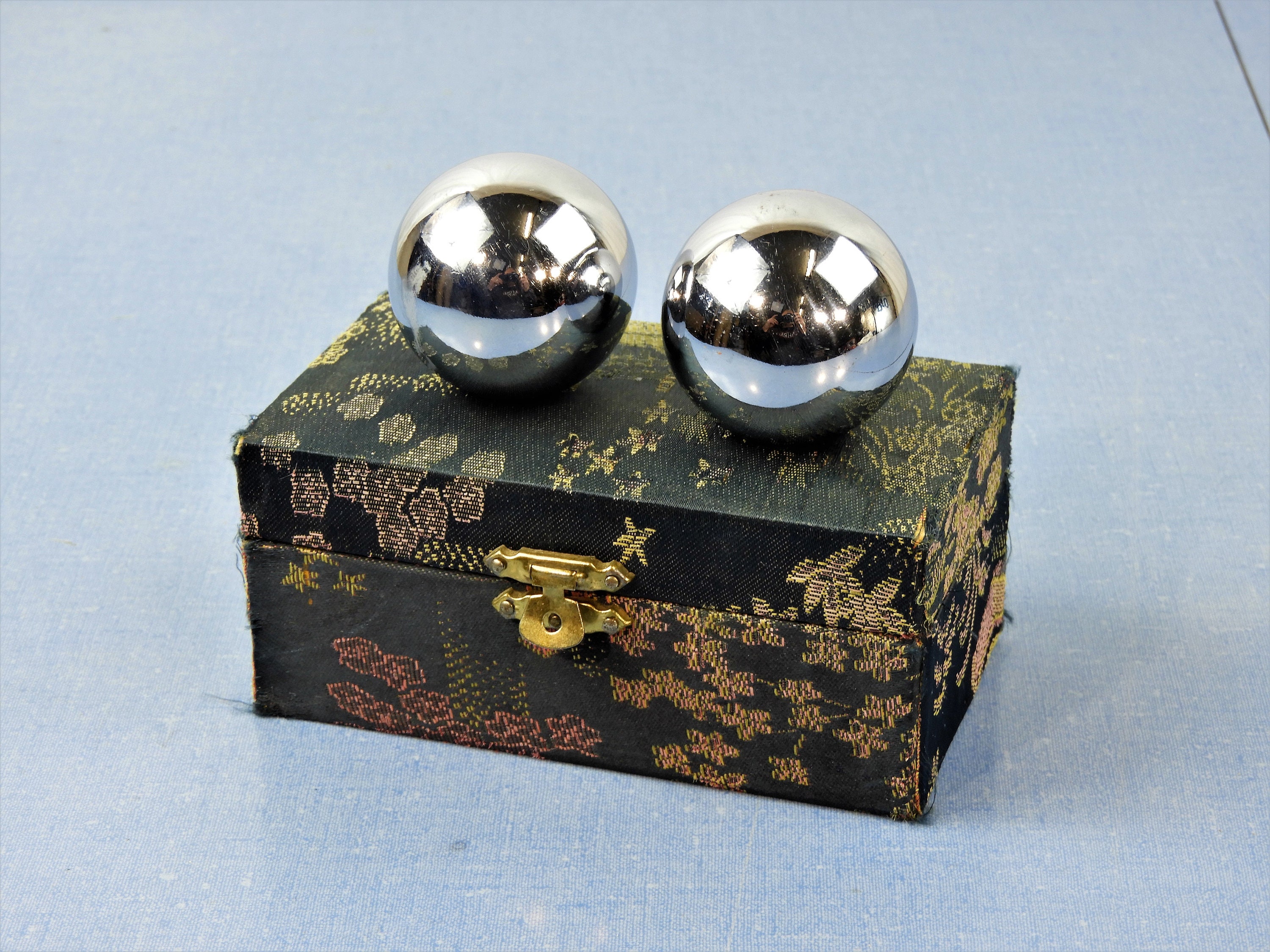 Vintage Baoding Balls, Chinese Health, Metal Chime Spheres, Sound