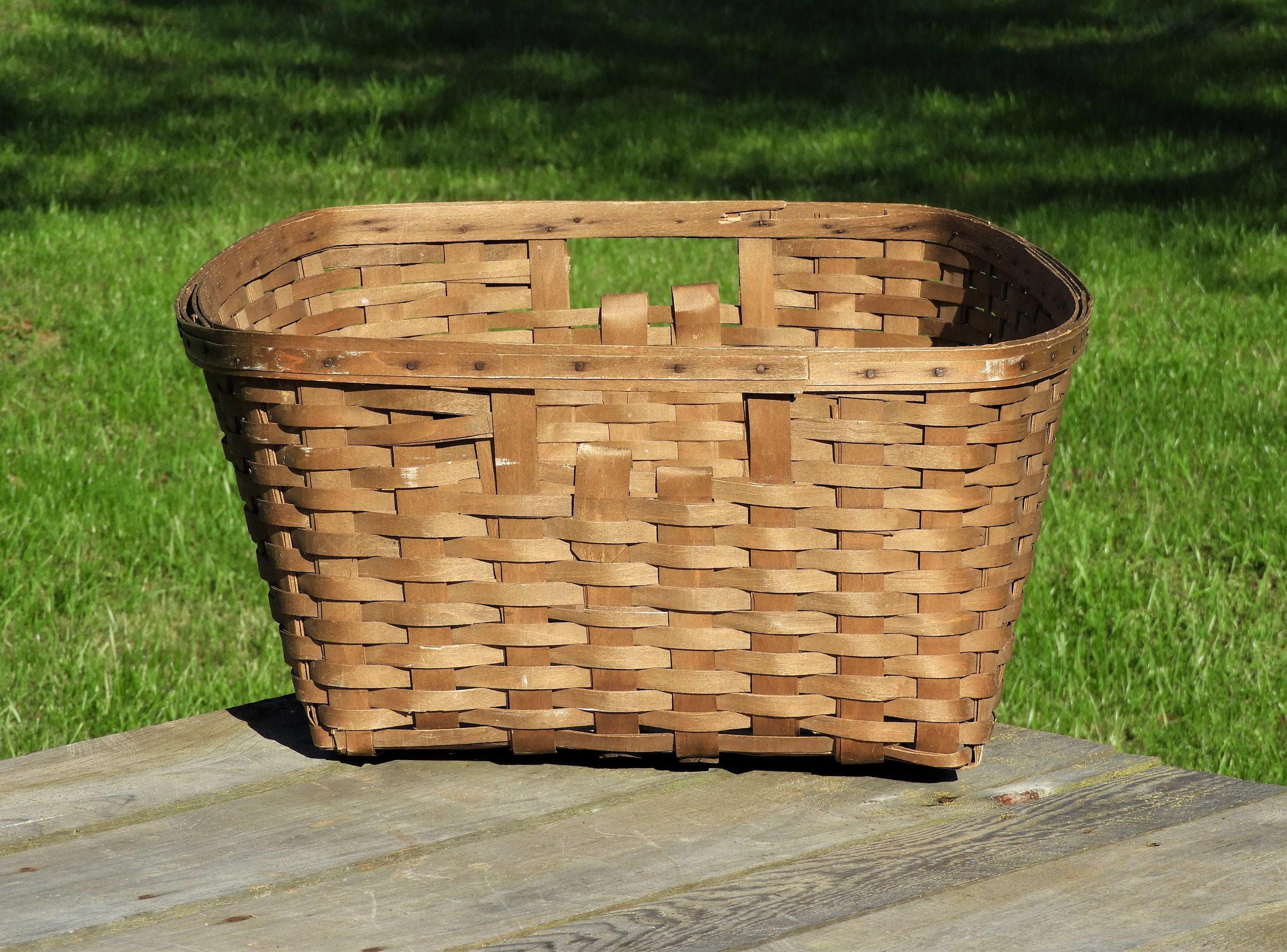 Antique Farmhouse Basket, Split Oak Laundry Storage, Wooden Home Decor