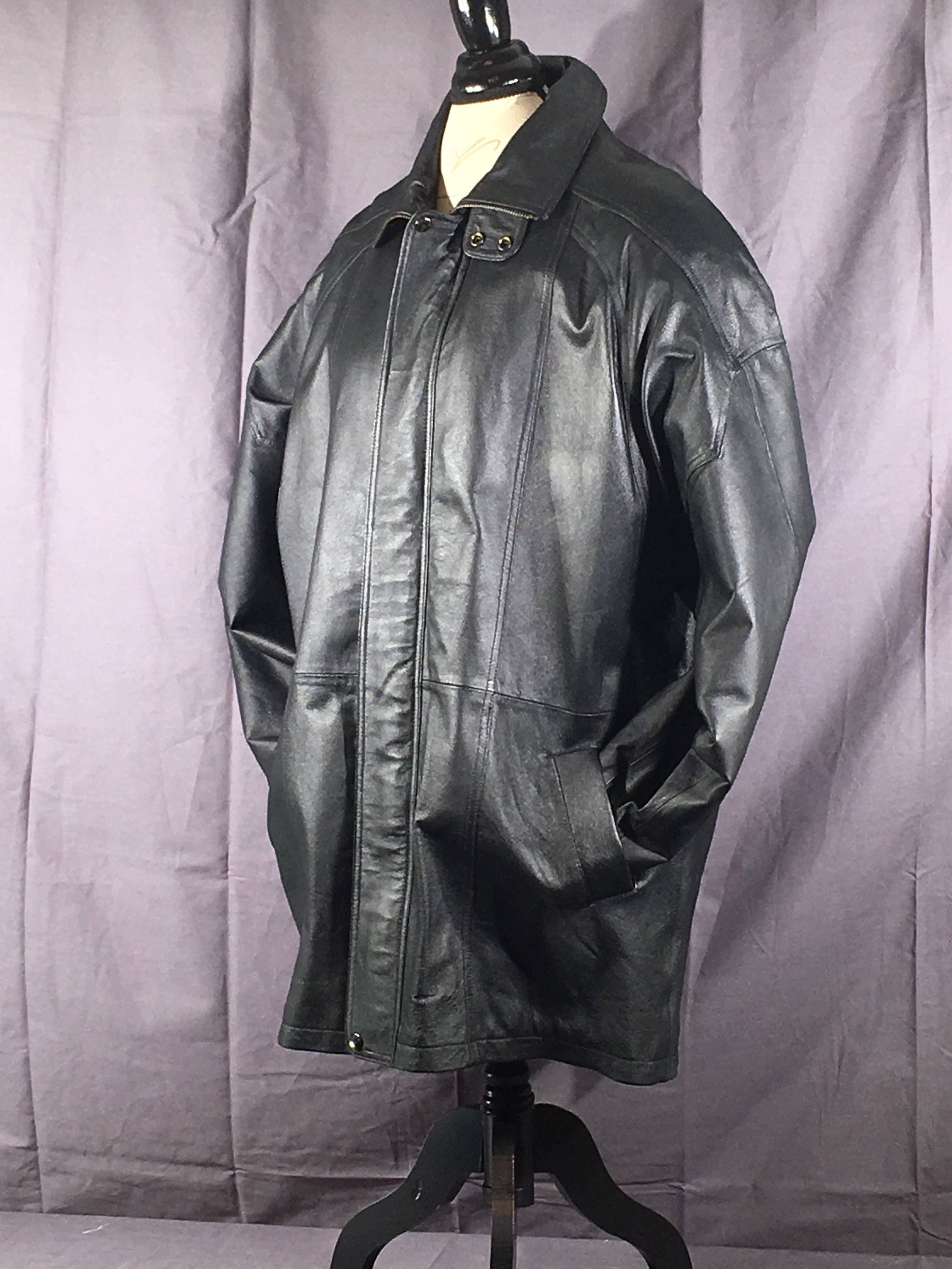 Vintage Black Leather Coat, Phase 2 Black Leather Winter Coat, Retro ...