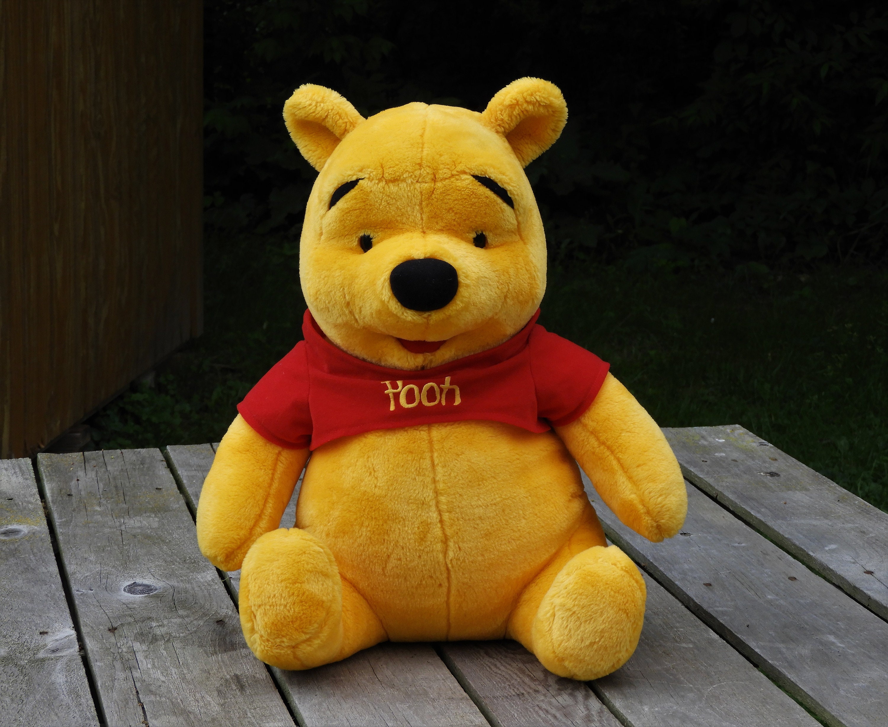 Vintage Winnie the Pooh, Mattel Arco, Plush Disney Toy, Stuffed Animal, Yellow & Red, Teddy Bear