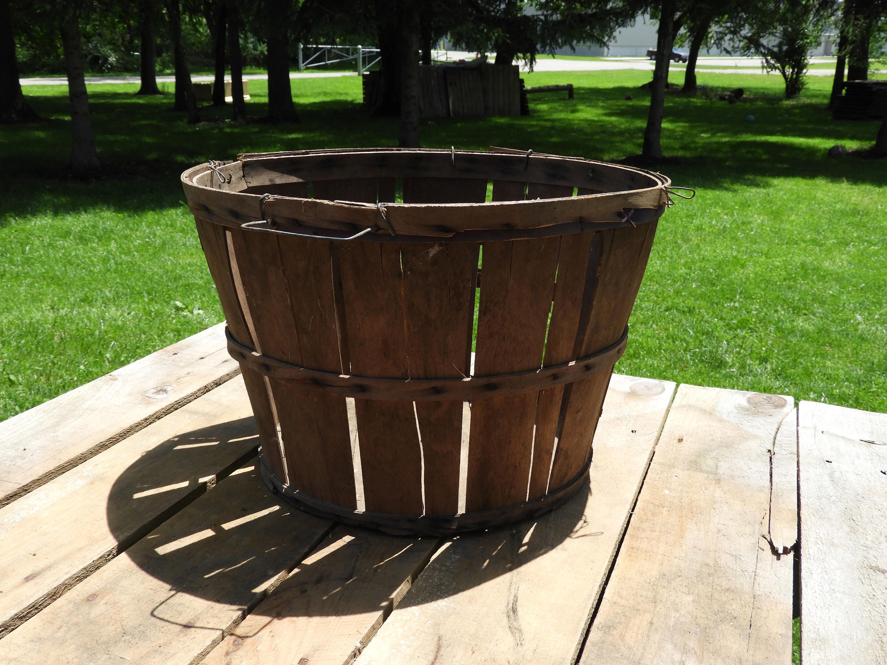 Antique Bushel Basket, Primitive Wood Basket, Rare Wormy Chestnut