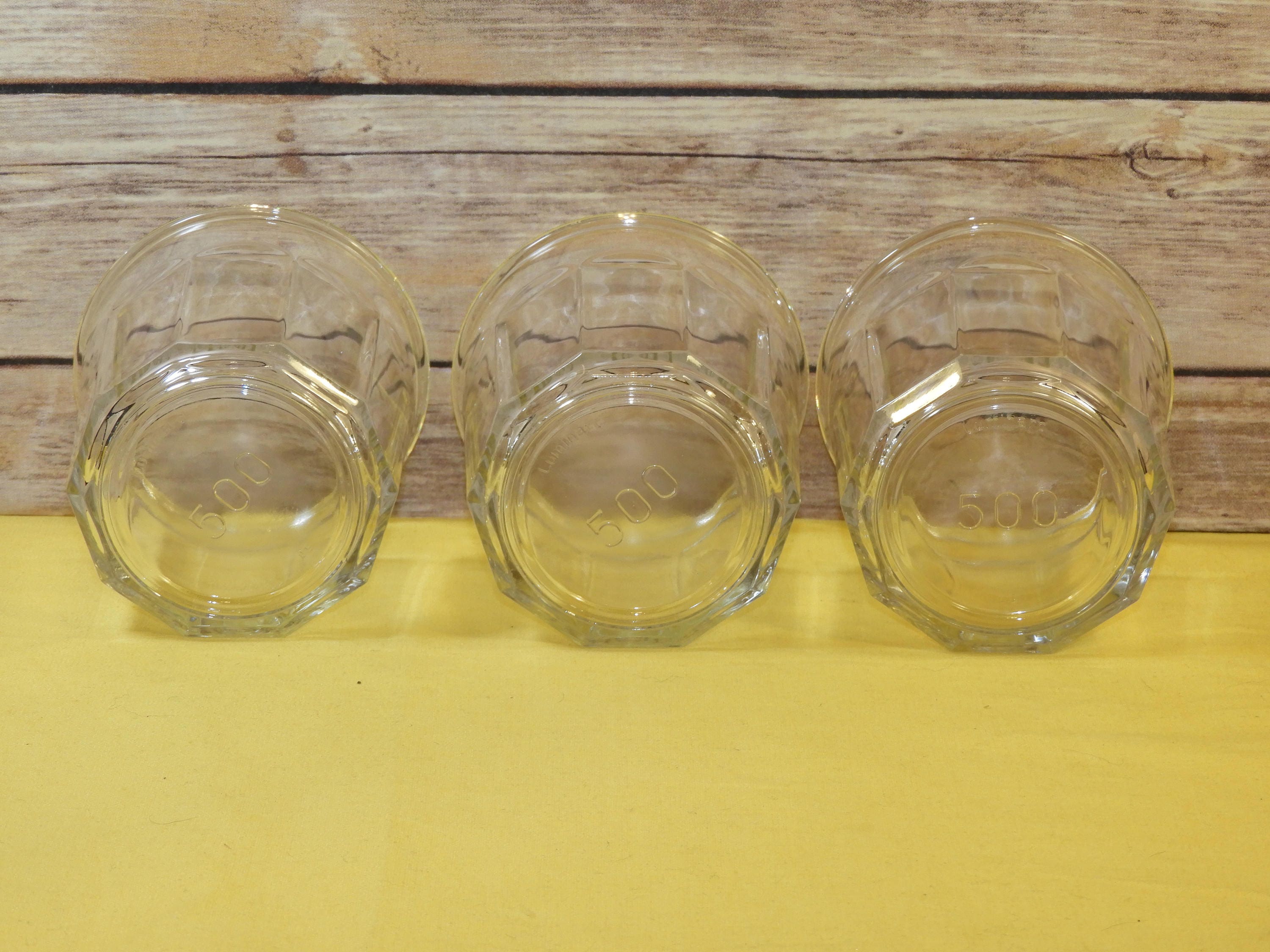Vintage Authentic Luminarc 500 Glasses (3),Clear Ten Panel Tumblers