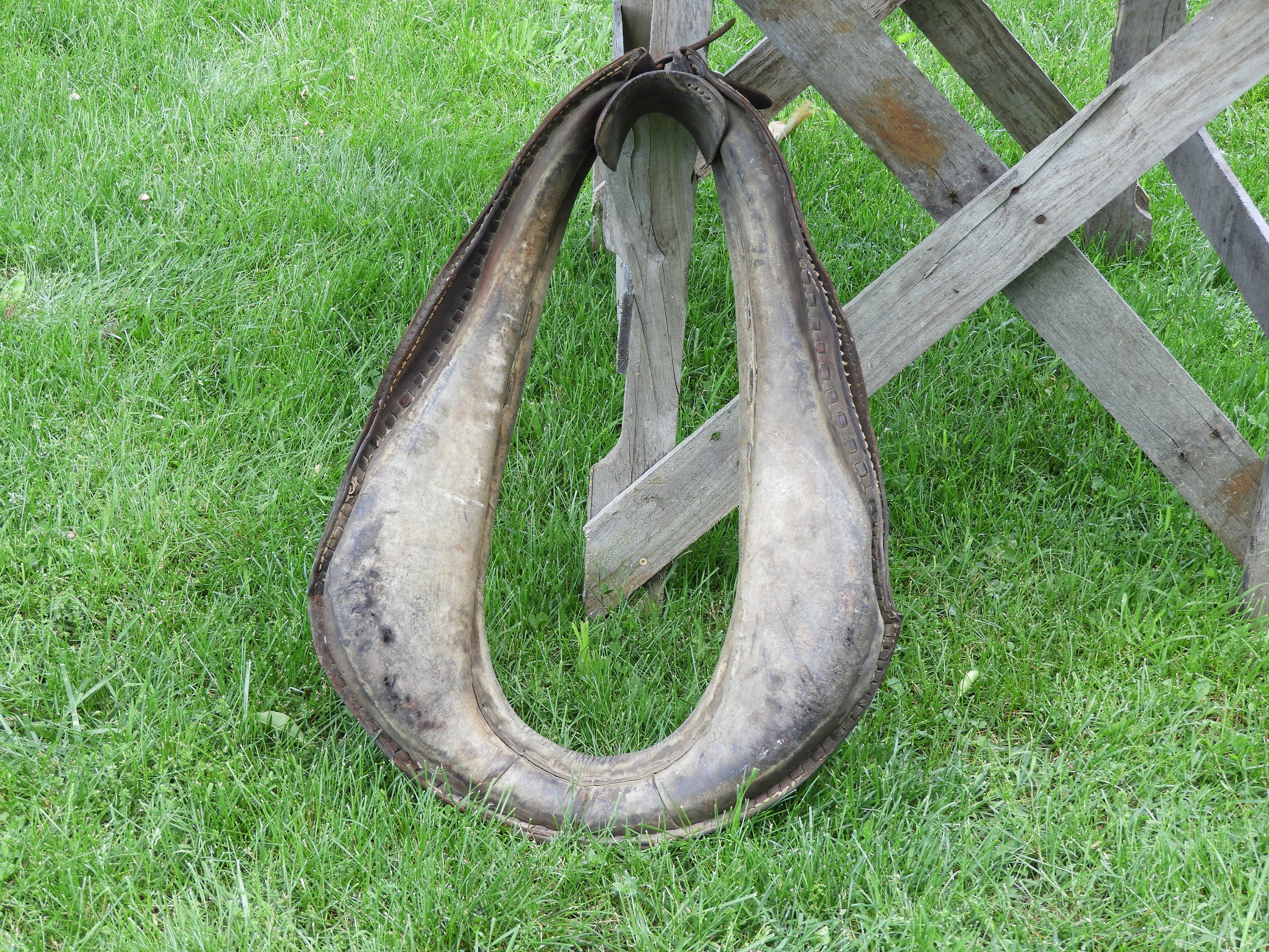 Antique Horse Yoke, Horse Collar, Decorative Gray Black Leather Mule