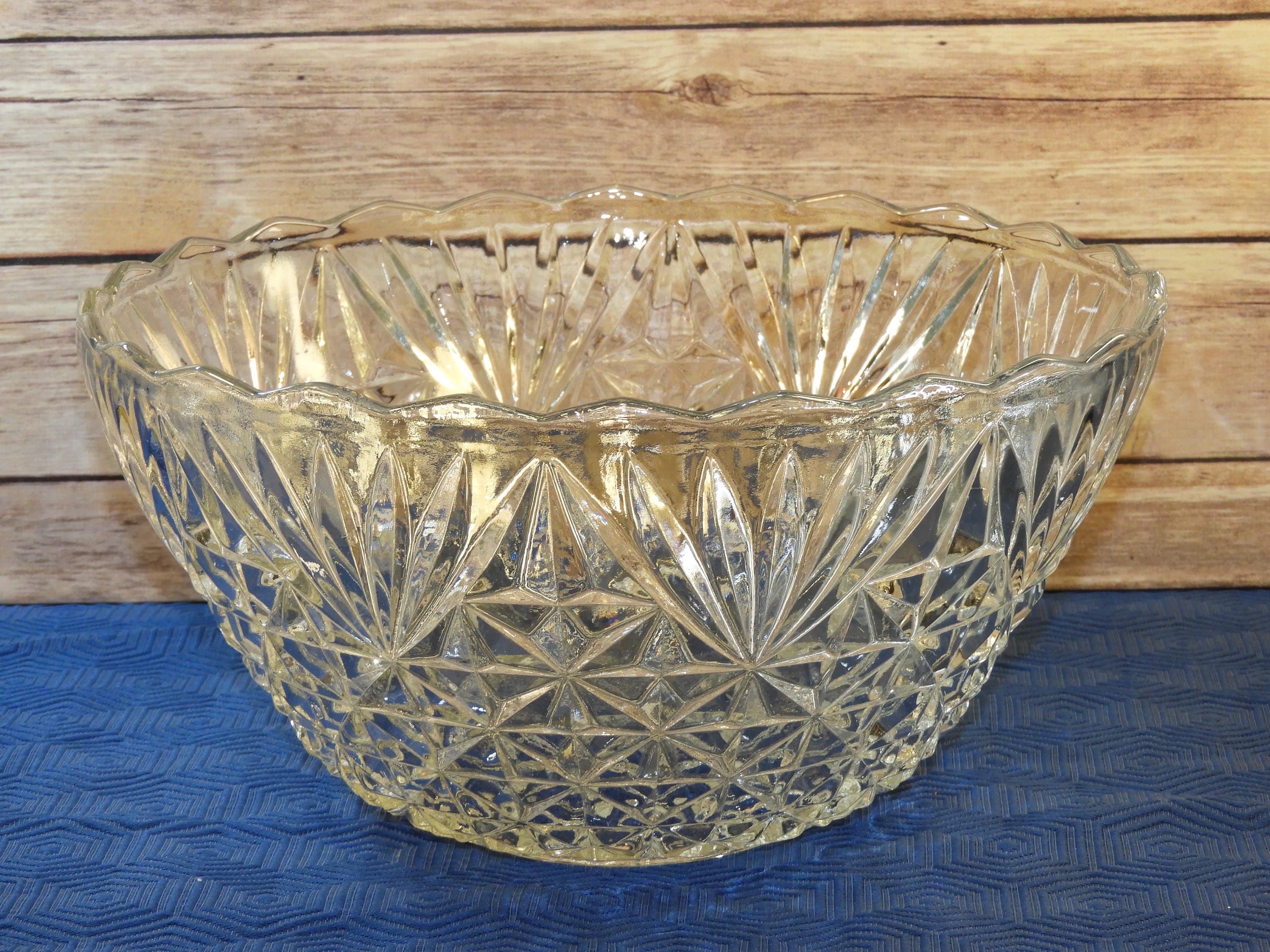 Vintage Arlington Crystal Punch Bowl, 12 Glass Volcano Upside Down