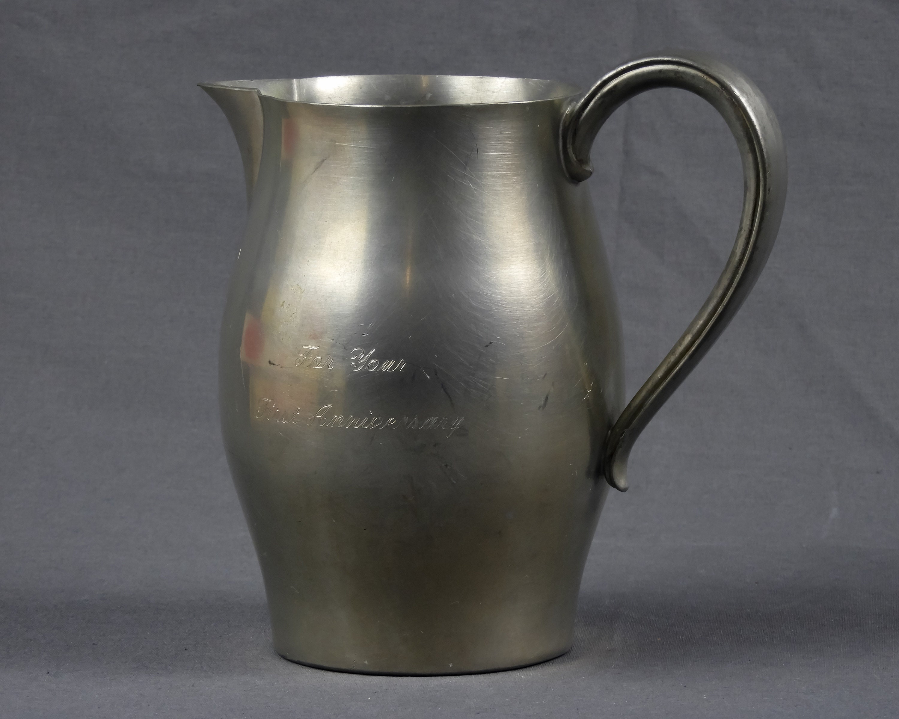 Vintage Metal Pitcher International Pewter Silver Vase Anniversary