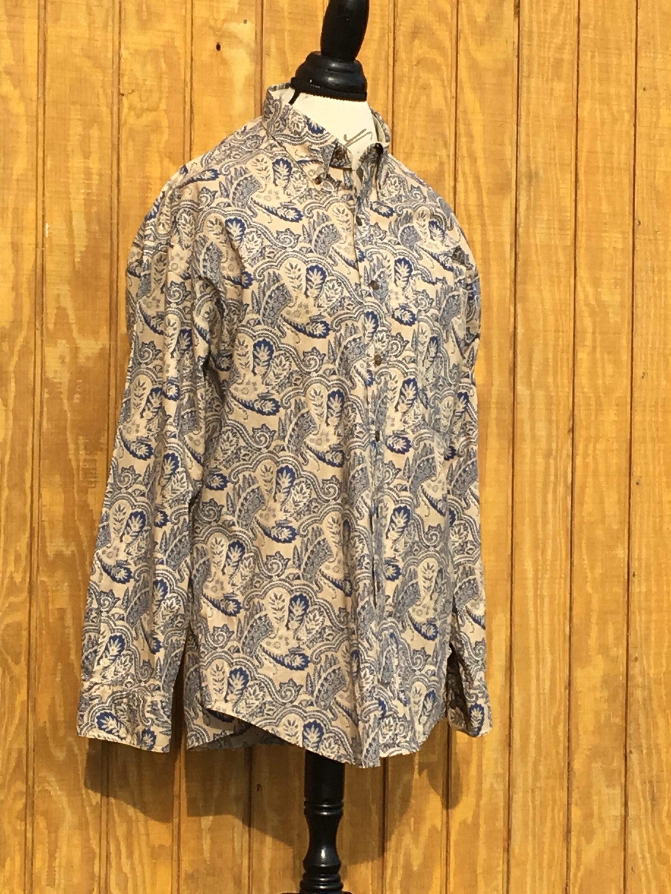 Vintage Men's Chaps Shirt, Large Chaps Shirt, Ralph Lauren Button-Down Style, Gold & Blue 