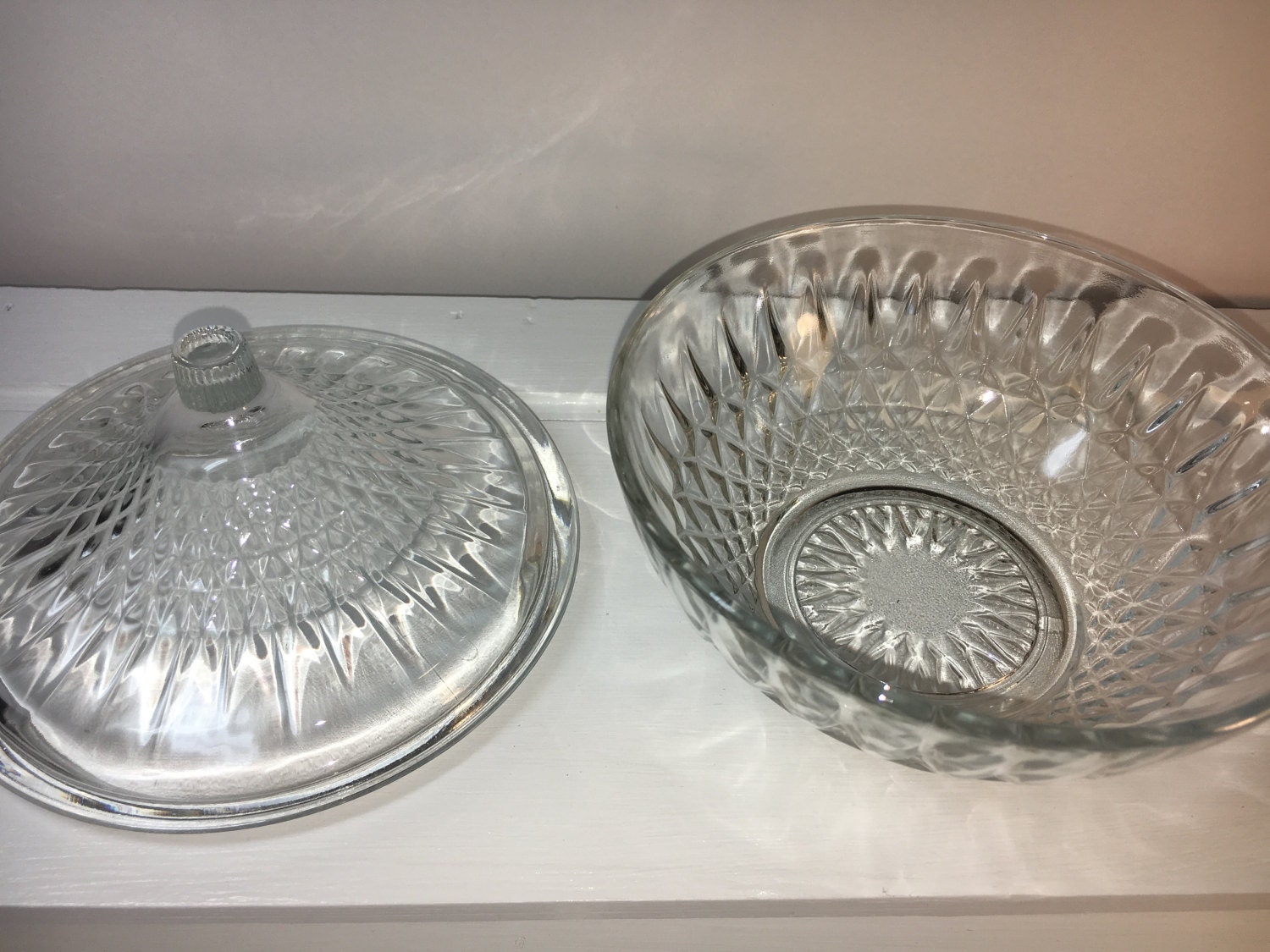 Vintage Candy Bowl, KIM Collectible, Clear Glass, Covered Dish, Nut