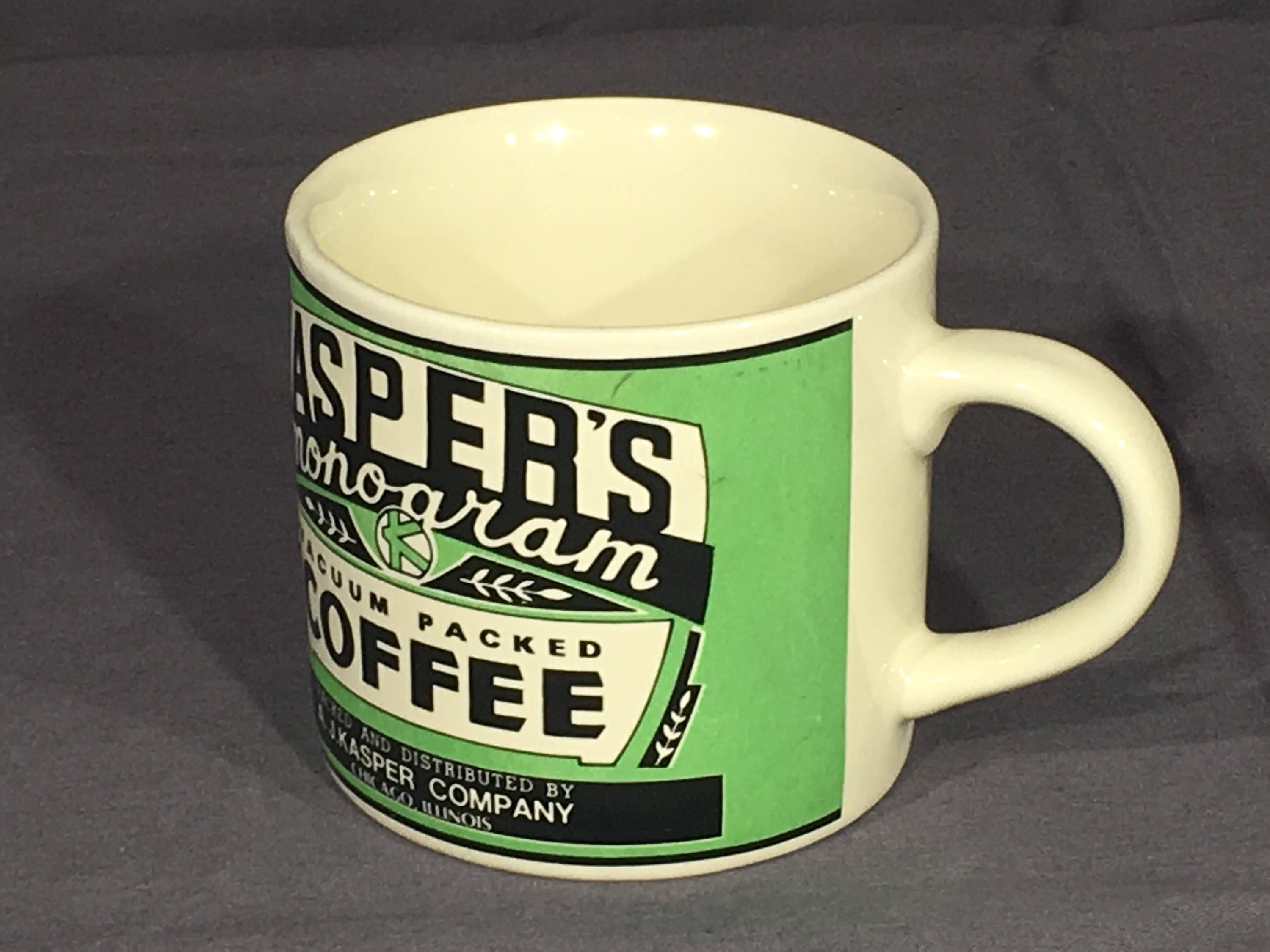 Vintage Kasper's Mug, Decorative Green Yesteryear Coffee Cup, Cool Old