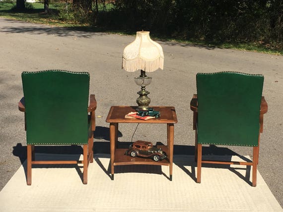 Vintage Mid Century Walnut Leather Chairs 2 B L Marble Etsy
