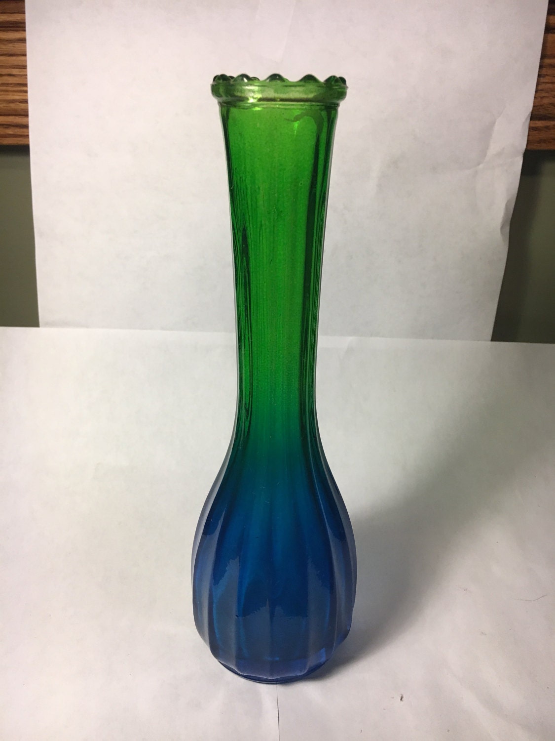 Vintage Amberina Vase, Blue Green Flash Bud Type Vase, Collectible Rare