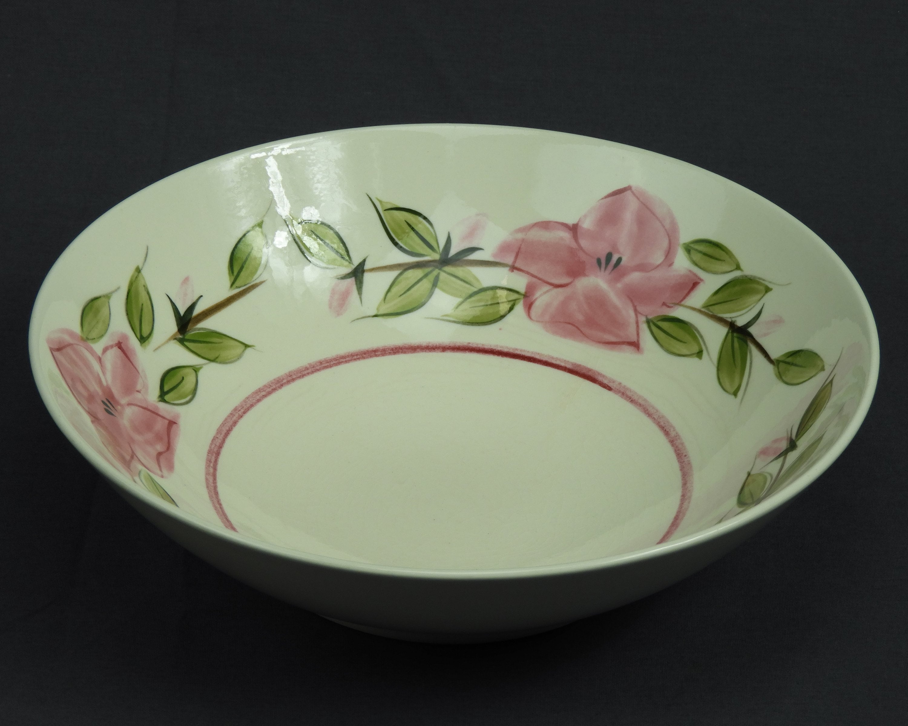 Vintage Serving Bowl, Brittany Dish, Pink Flowers, Semi Porcelain