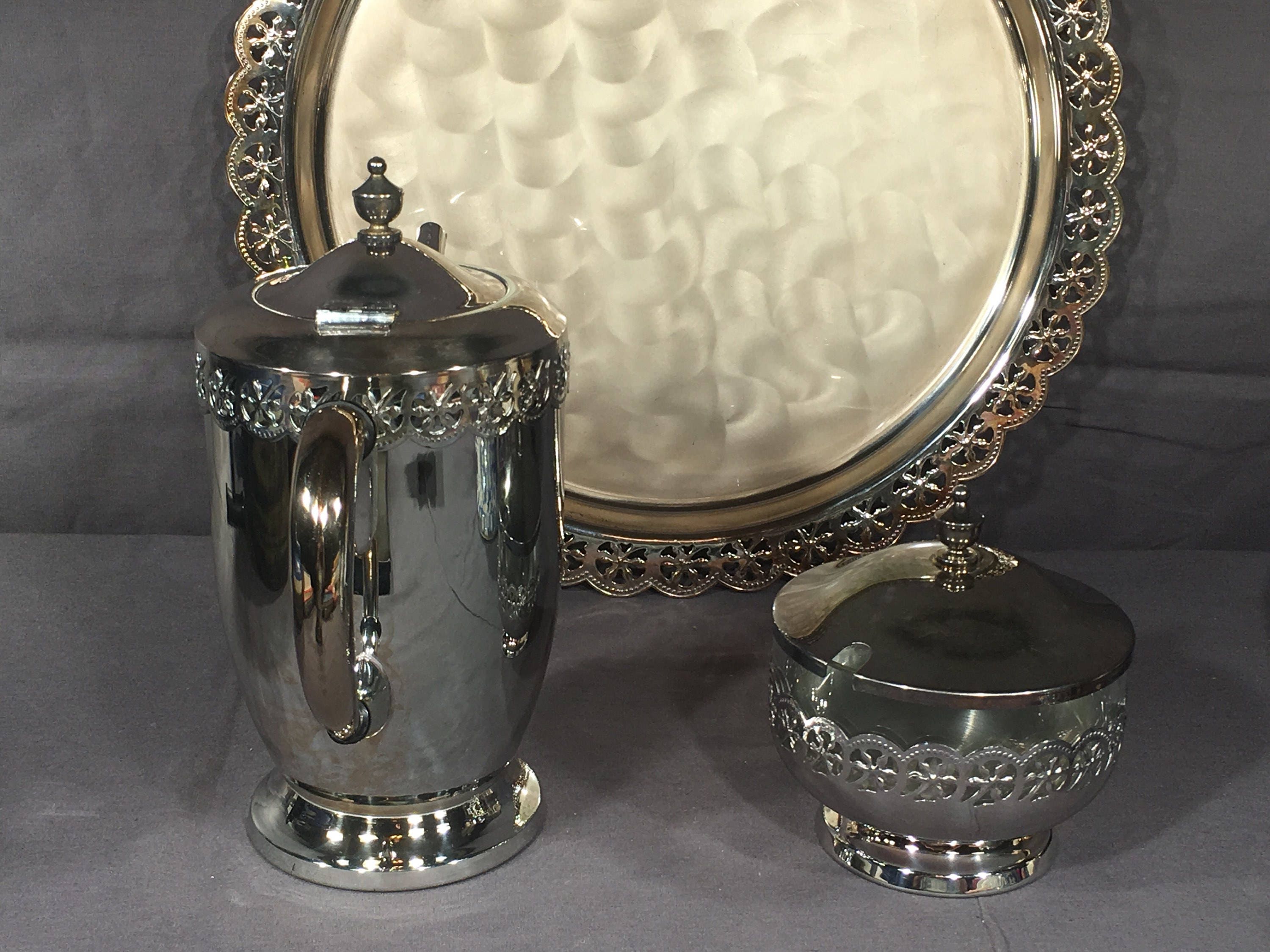 Vintage Silver Tea Set, Decorative Silver Plated Tray