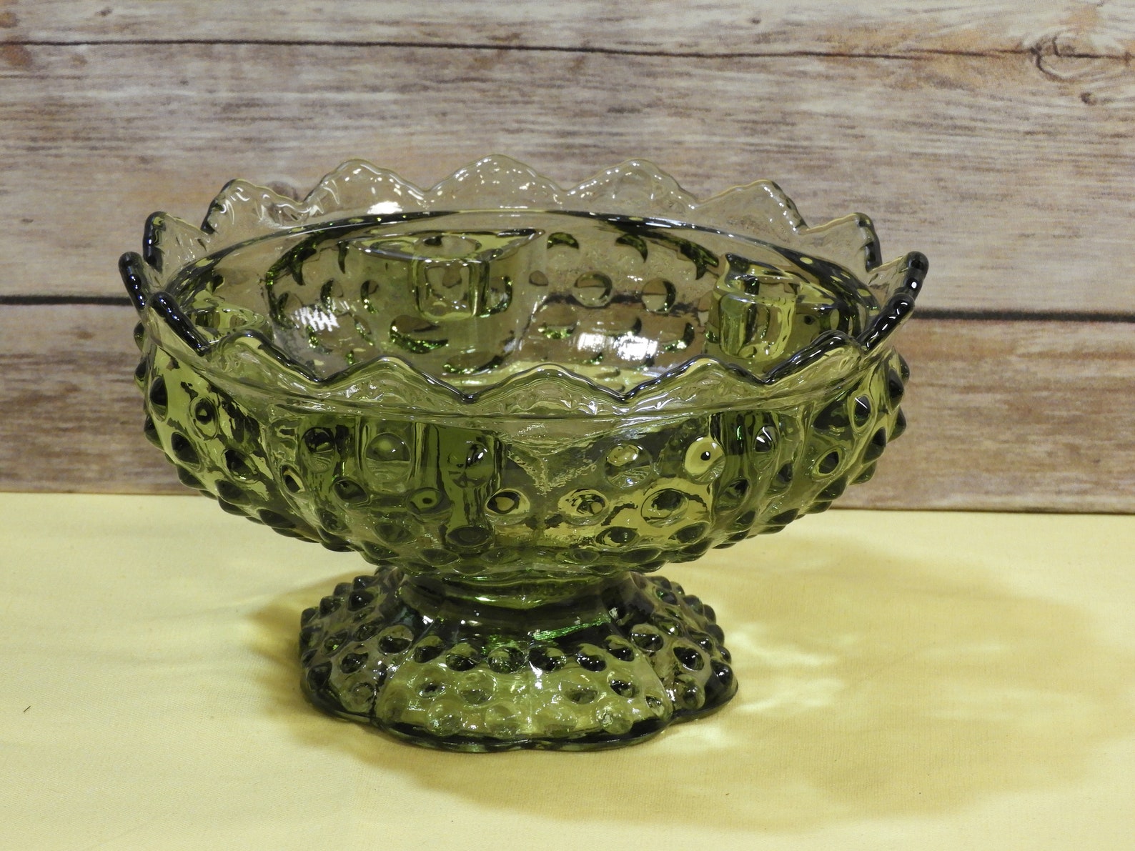 Vintage Fenton Candle Holder Green Hobnail Glass Candelabra Etsy
