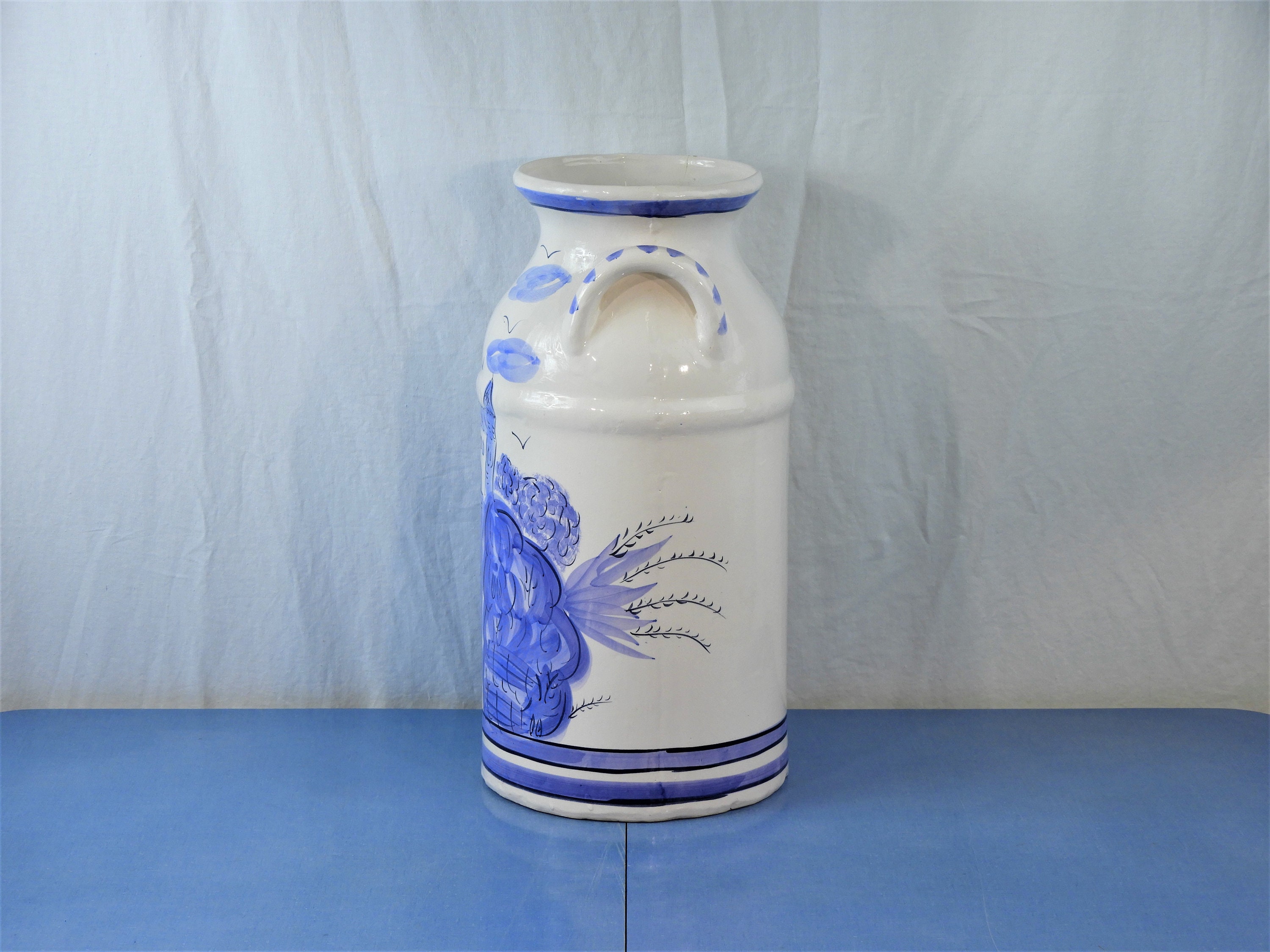 Vintage Pottery Jug, Large Milk Can, French Villa Floor Vase, Entryway
