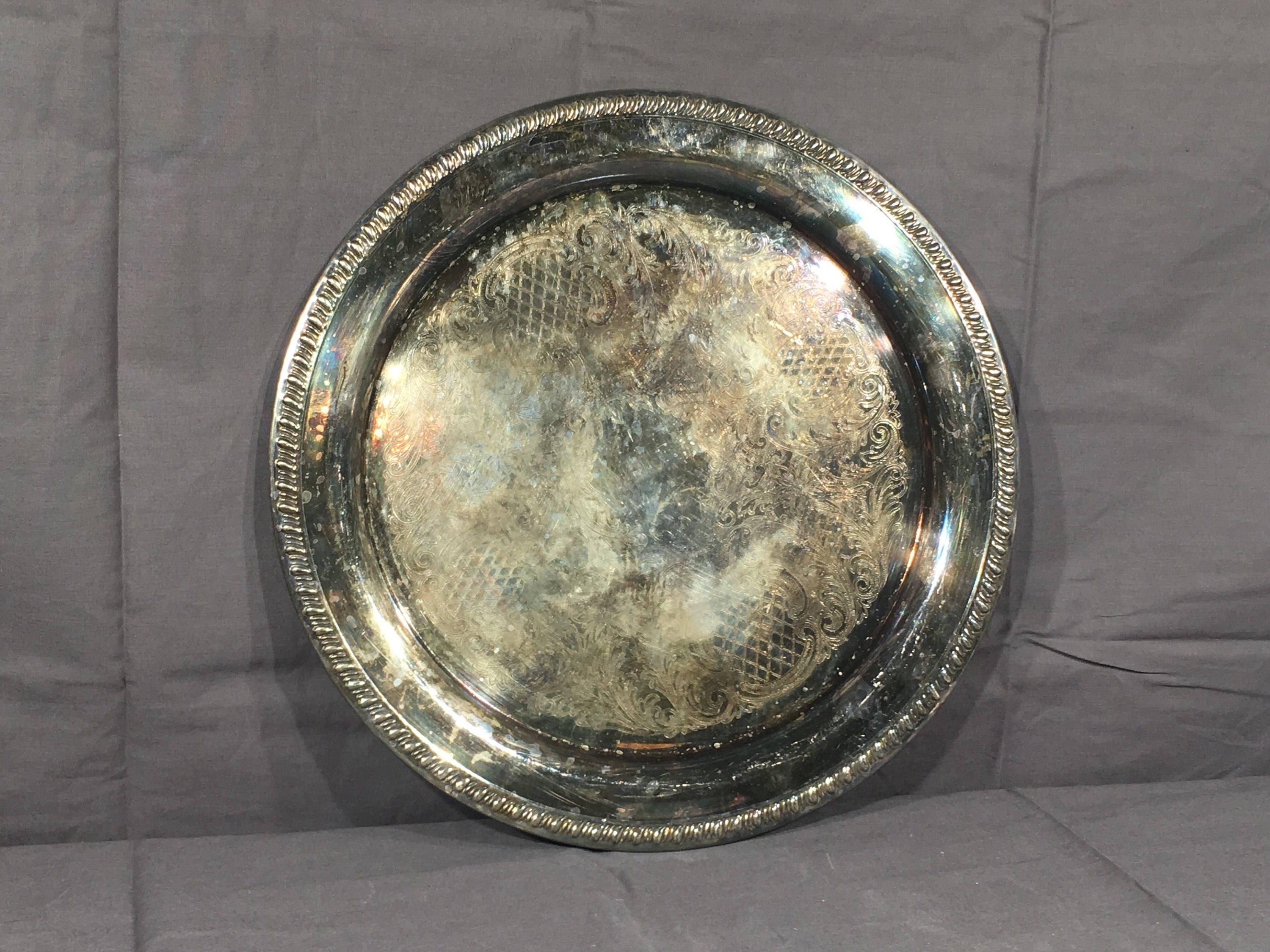 Vintage Silverplate Platter, Leonard Serving Platter, Round Silver