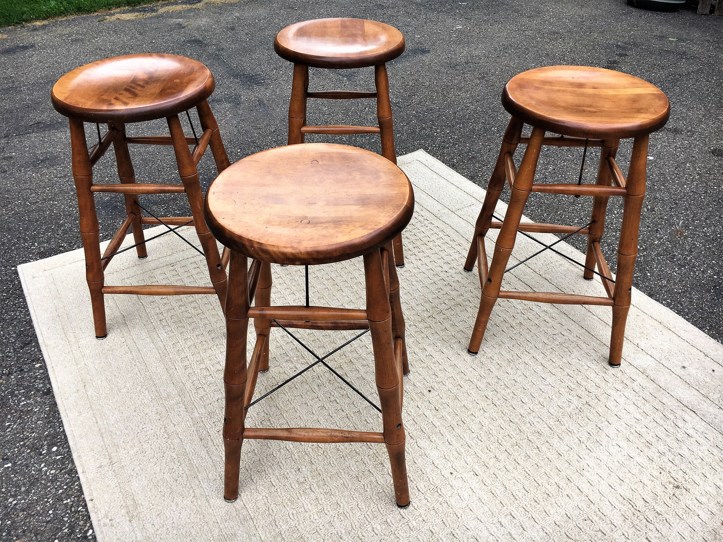 Vintage Maple Bar Stools (4), Bent Bros Stools, Bamboo Style Counter