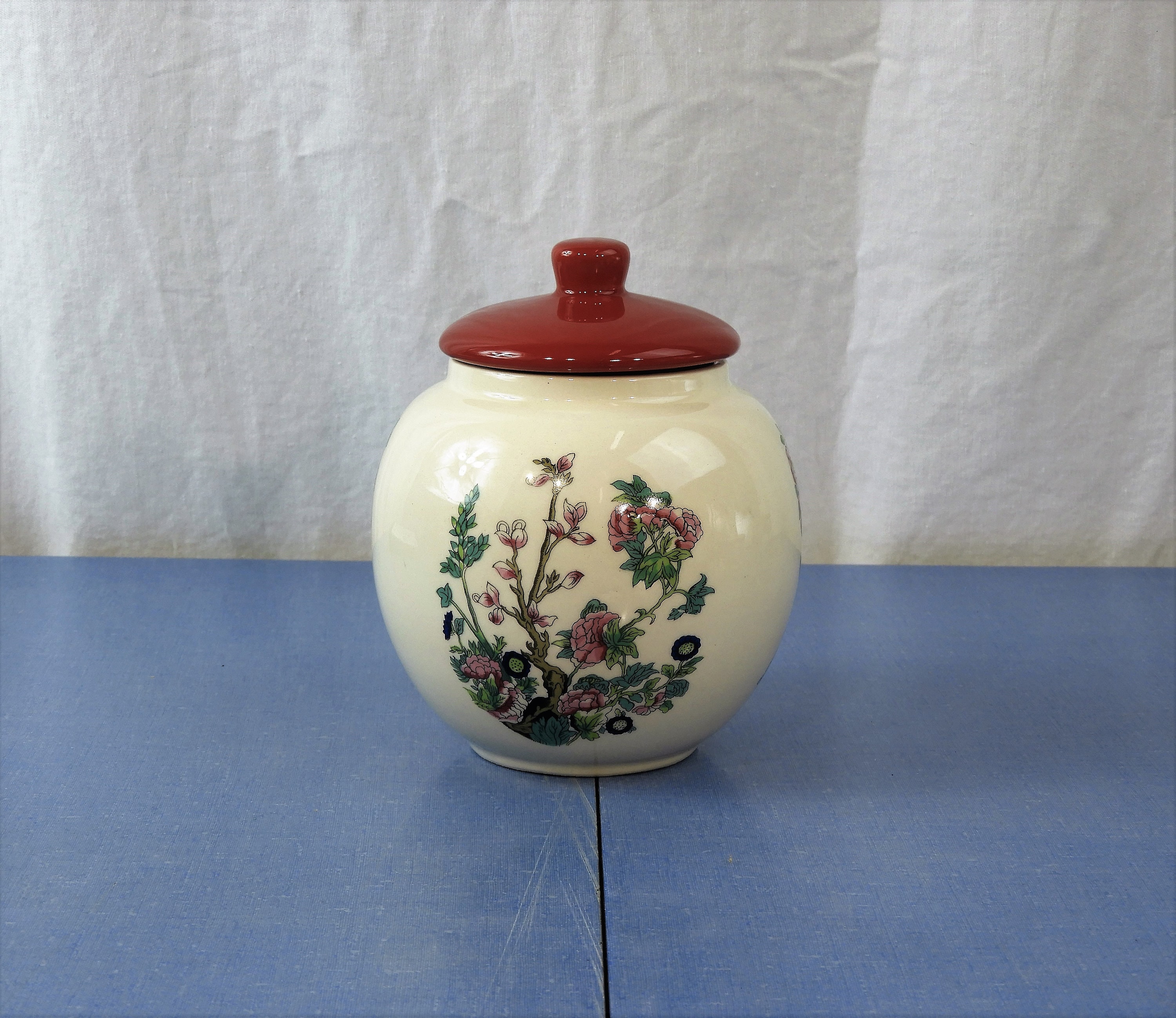 Vintage Sadler England Jar, White & Red Tea Caddy, Porcelain Storage
