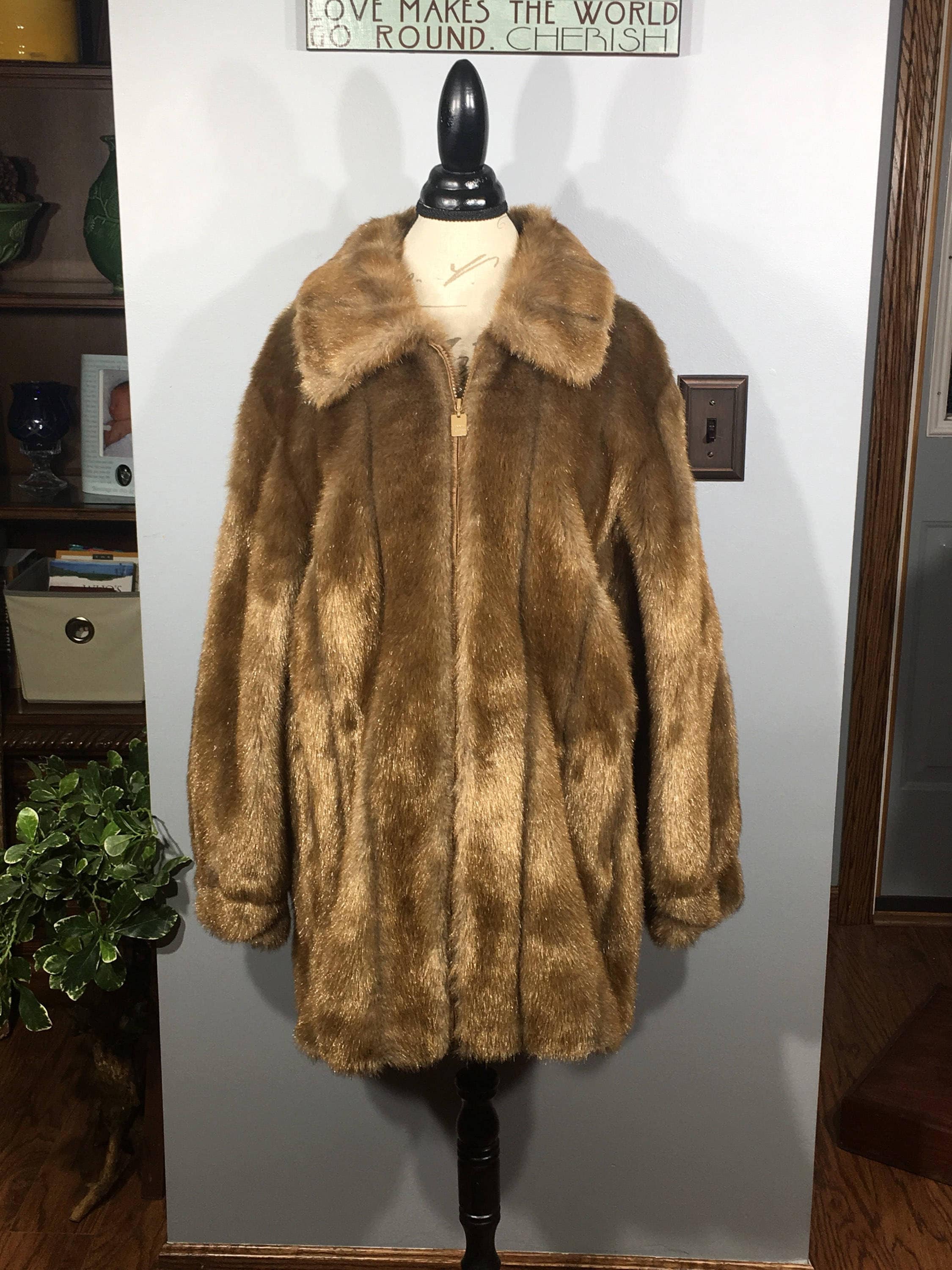 Vintage Dennis Basso Coat, Brown Fur Coat, Modacrylic Coat & Fur Hood ...