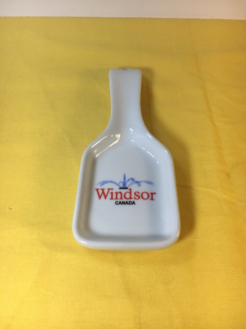 Windsor Canada Ceramic Spoon Rest CDF Countertop Spoon Rest White Red Blue Hanging Spoon Rest 8 18 long x 3 wide