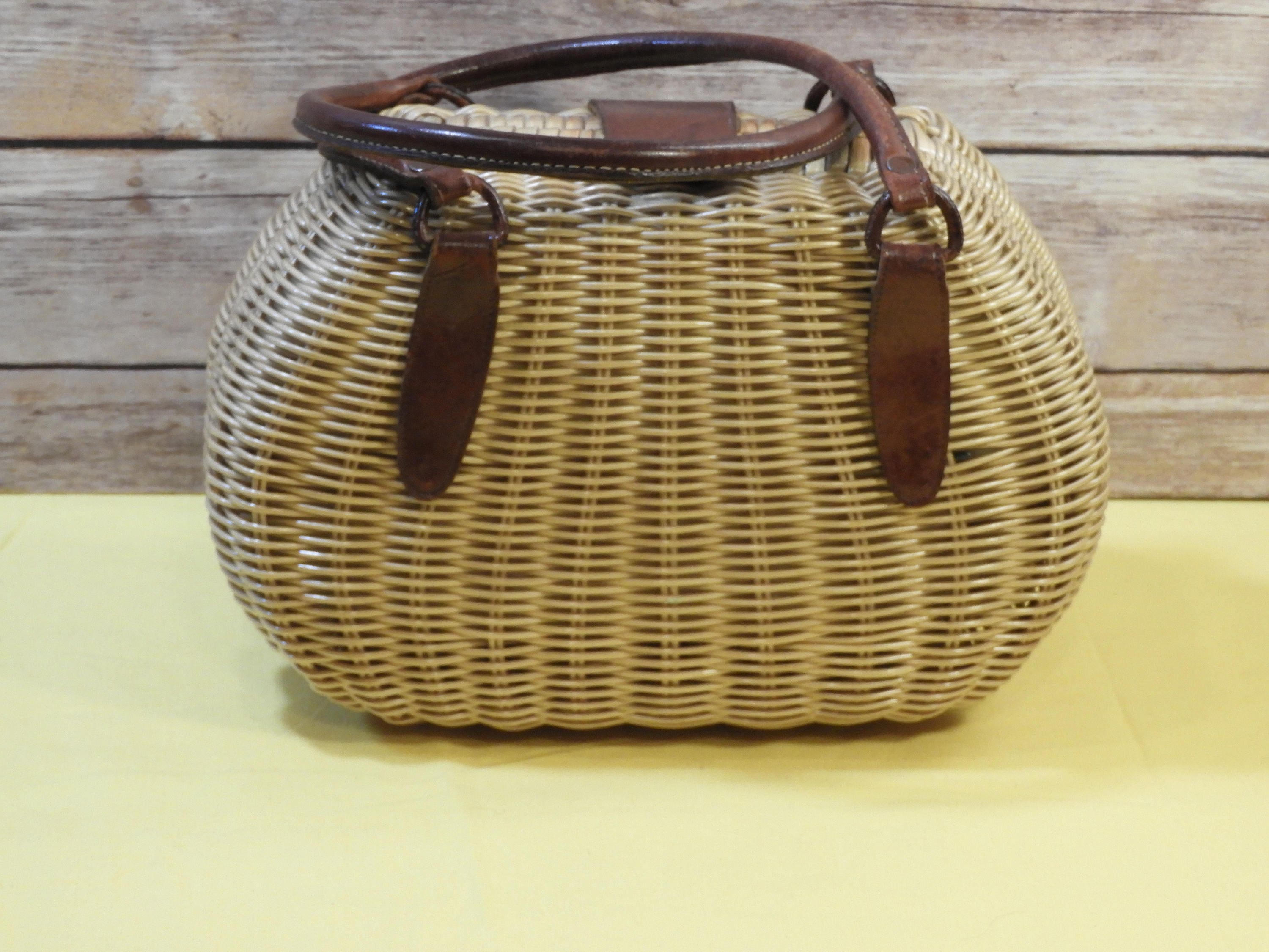 Vintage Crown Hong Kong 847 Wicker & Leather Handbag, Brown and Gold ...