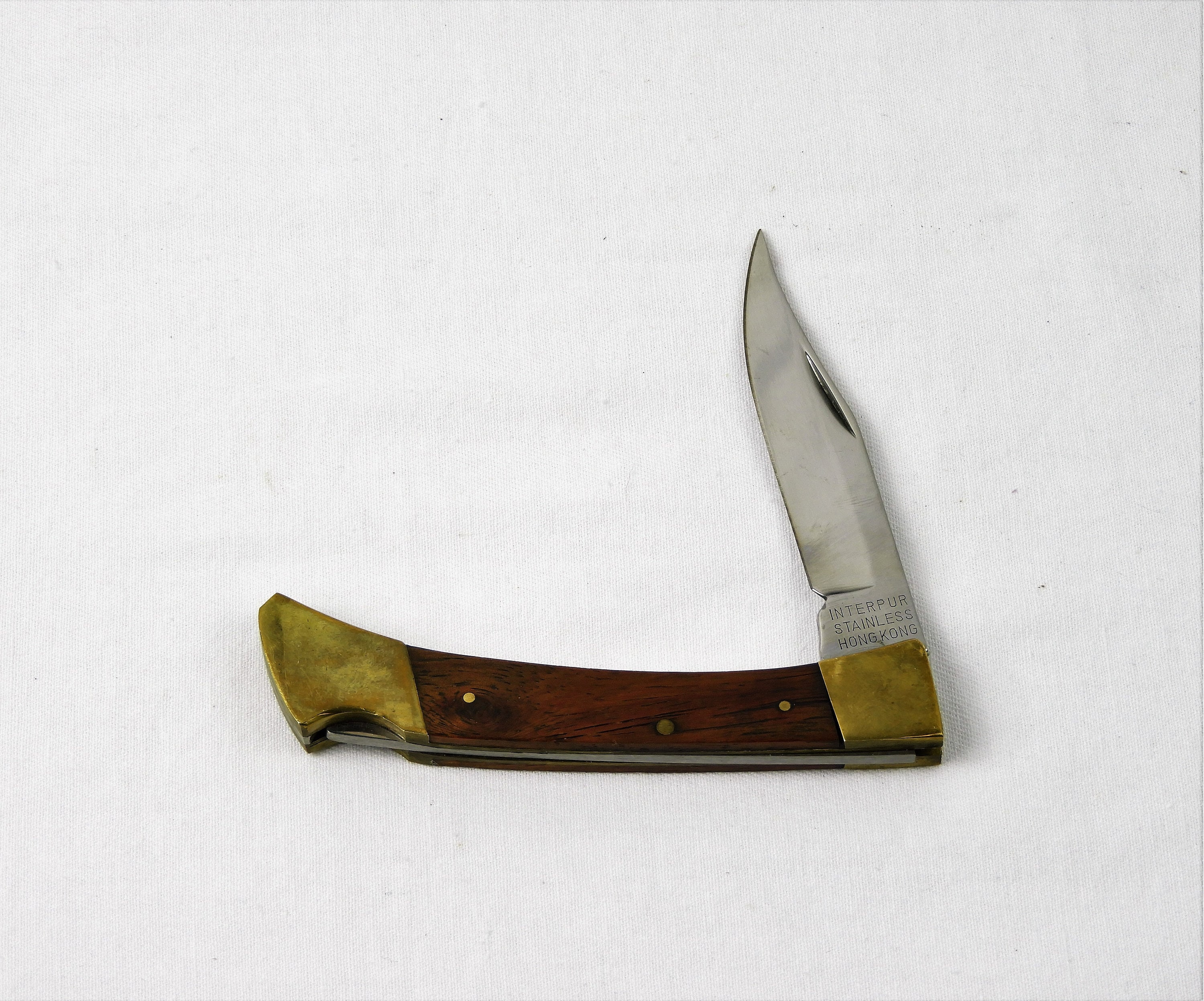 Vintage Folding Knife, Interpur Lock Back, 3 Pin Wooden Handles