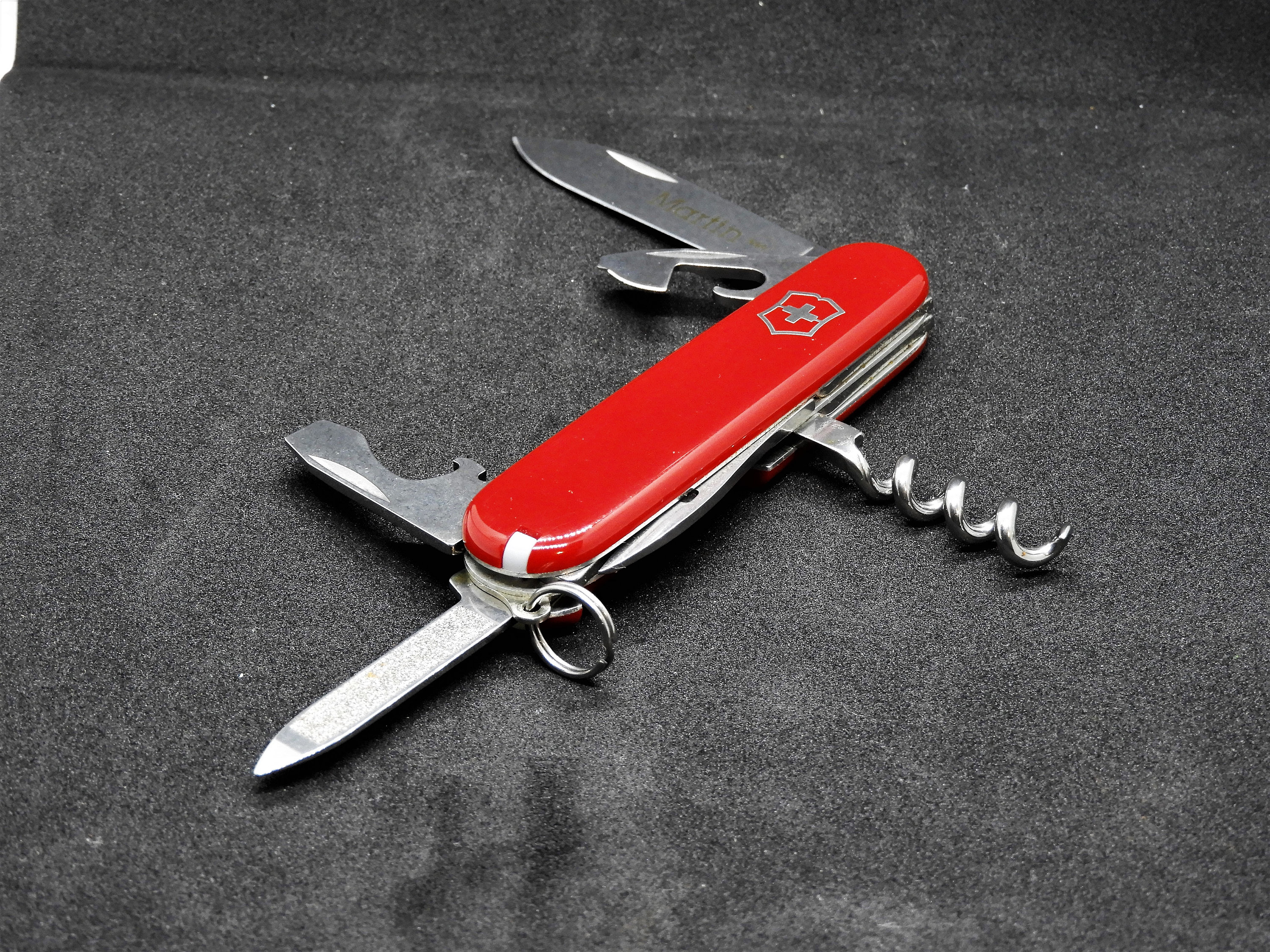 Vintage Victorinox Knife, Rare Martin Logo, Red Swiss Army Spartan