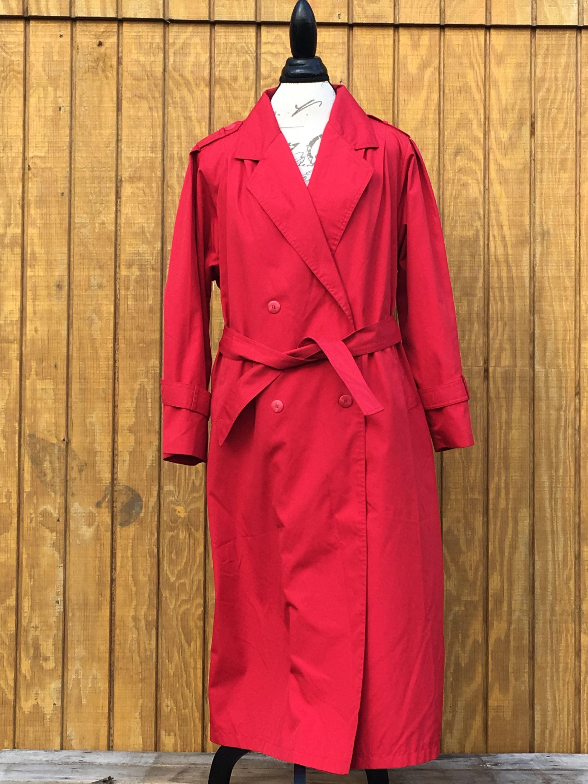 Vintage Red Trench Coat, Women's Size 12 Coat, La Vogue Light Coat