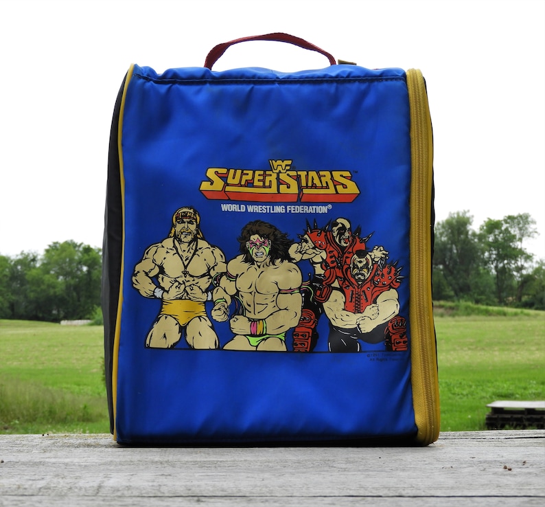 Legion of Doom Vintage WWF Backpack Action Figure Organizer Blue Toy Holder Wiz Too 1991 Tran Sports Rare Wrestling Collectible