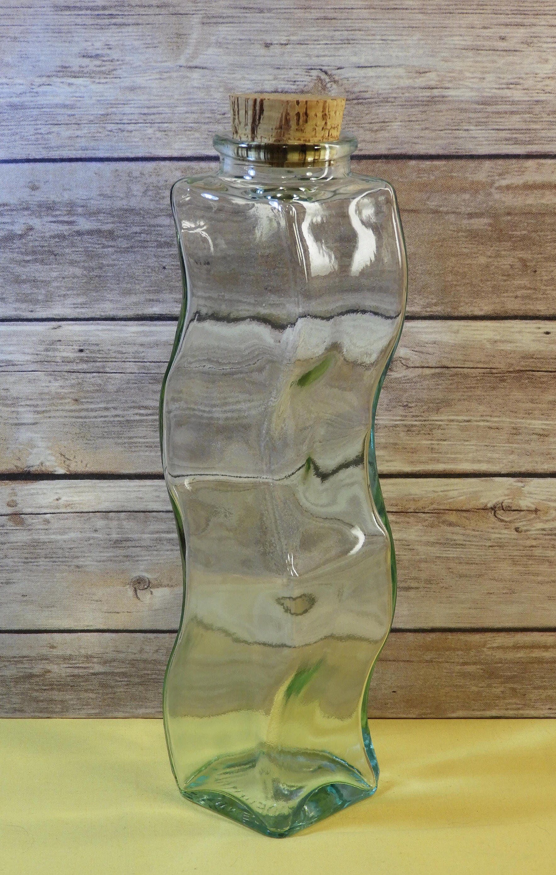 Vintage Italian Bottle, Art Glass, Wavy Decanter, Green Glass, SVE
