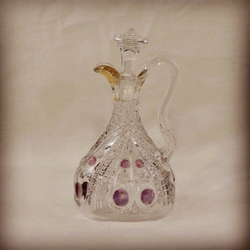 Vintage Cut Glass Cruet Blown Pontil Glass Clear Glassware Etsy