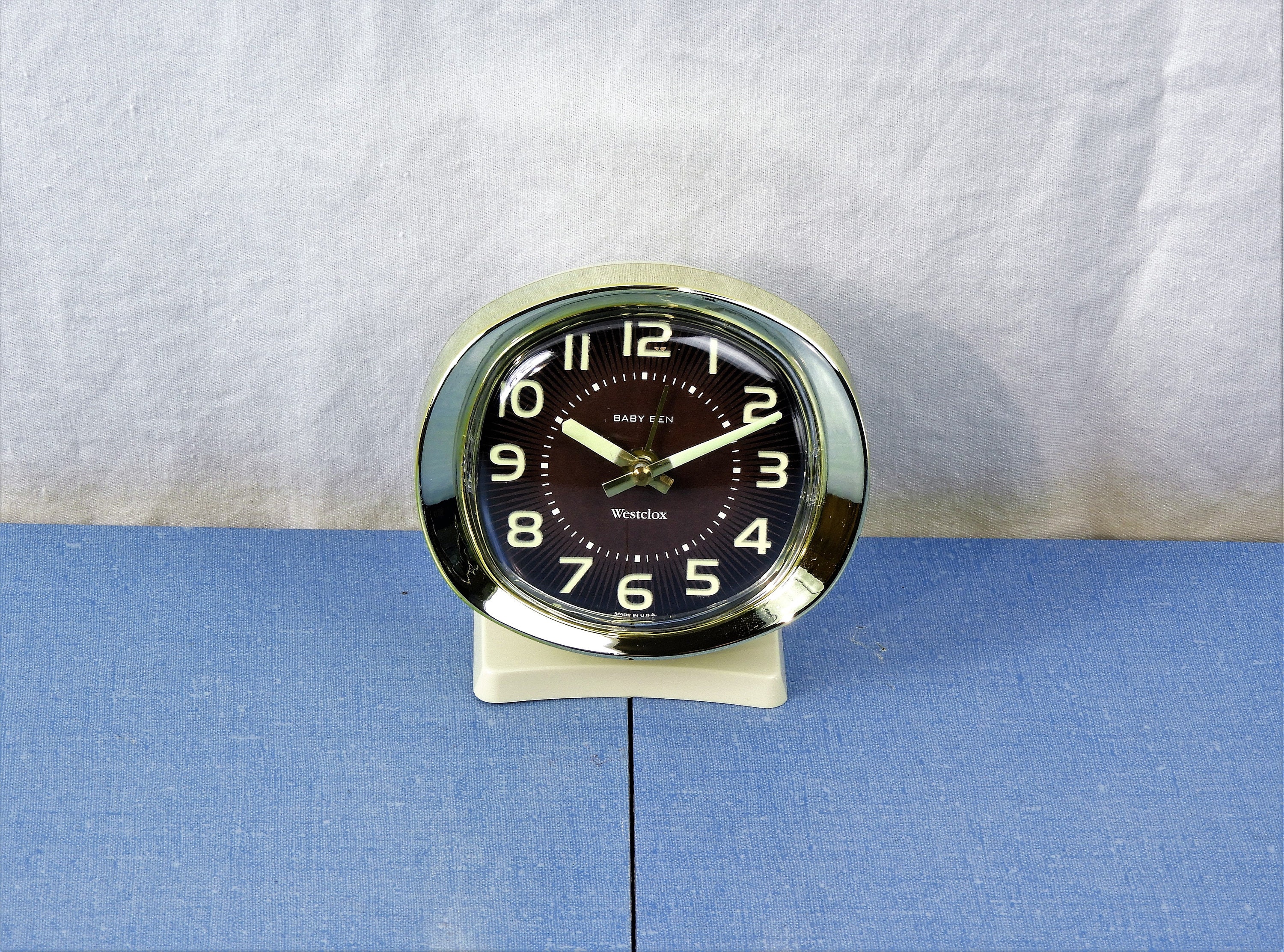 Vintage Baby Ben Clock, Brown Westclox Alarm, Glow In Dark, Brown Face