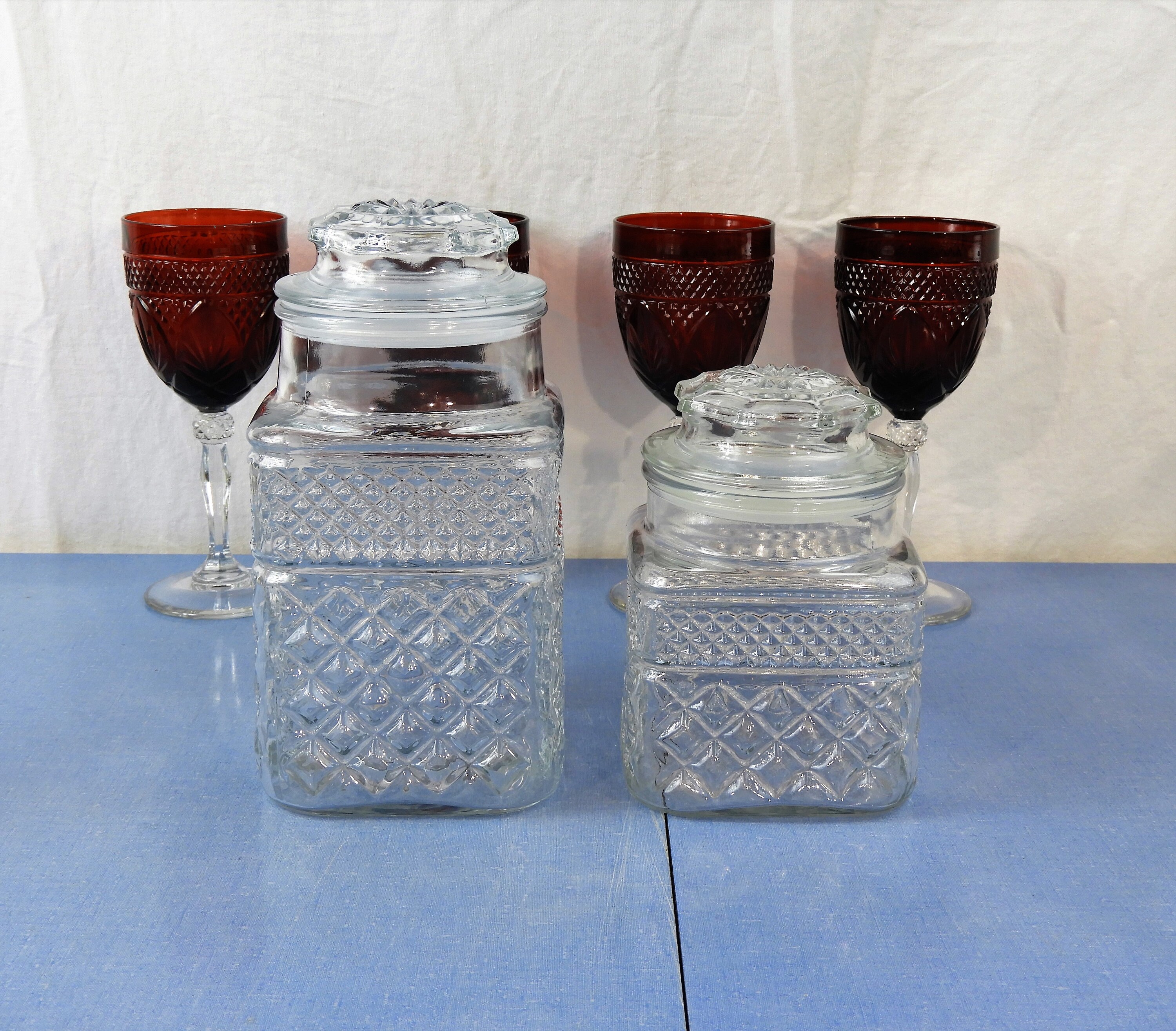 Vintage Glass Canisters (2), Square Anchor Hocking, Clear Apothecary