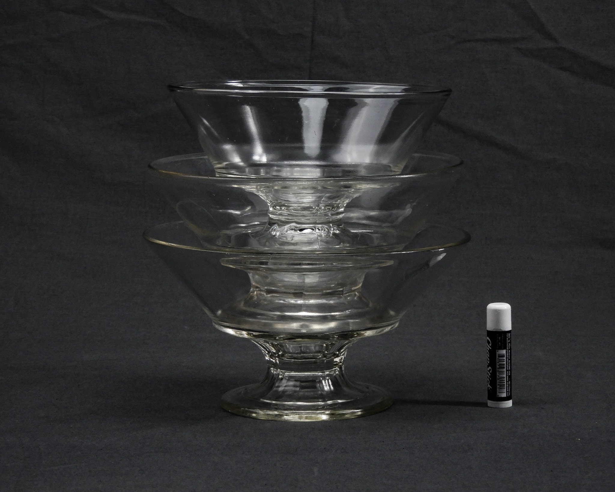 Vintage Glass Compotes (3), EAPG McKee Empire, Clear Bowls, Footed Base