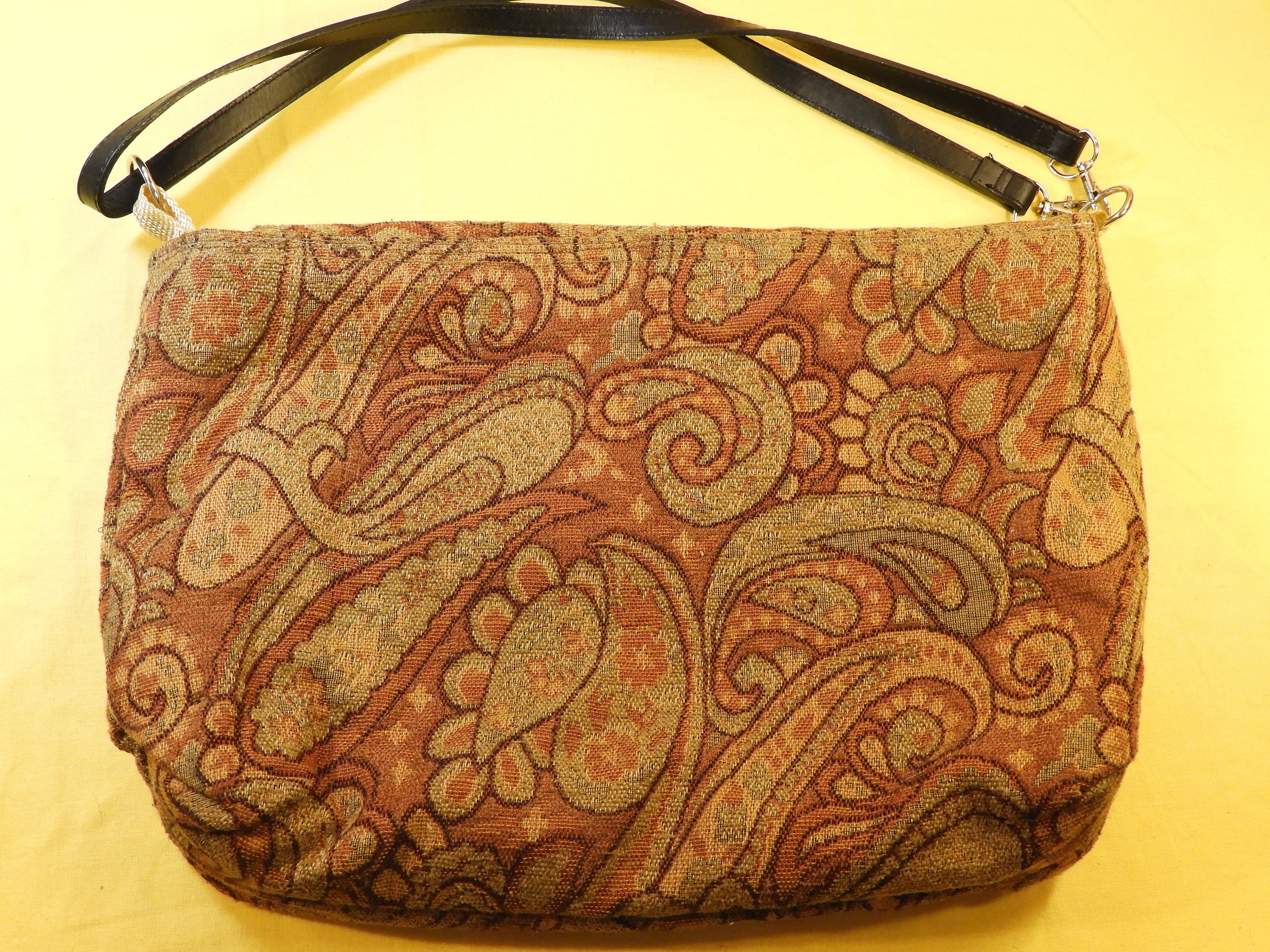 Vintage Paisley Bag, Tapestry Messenger Bag, Decorative Red Gold Green ...