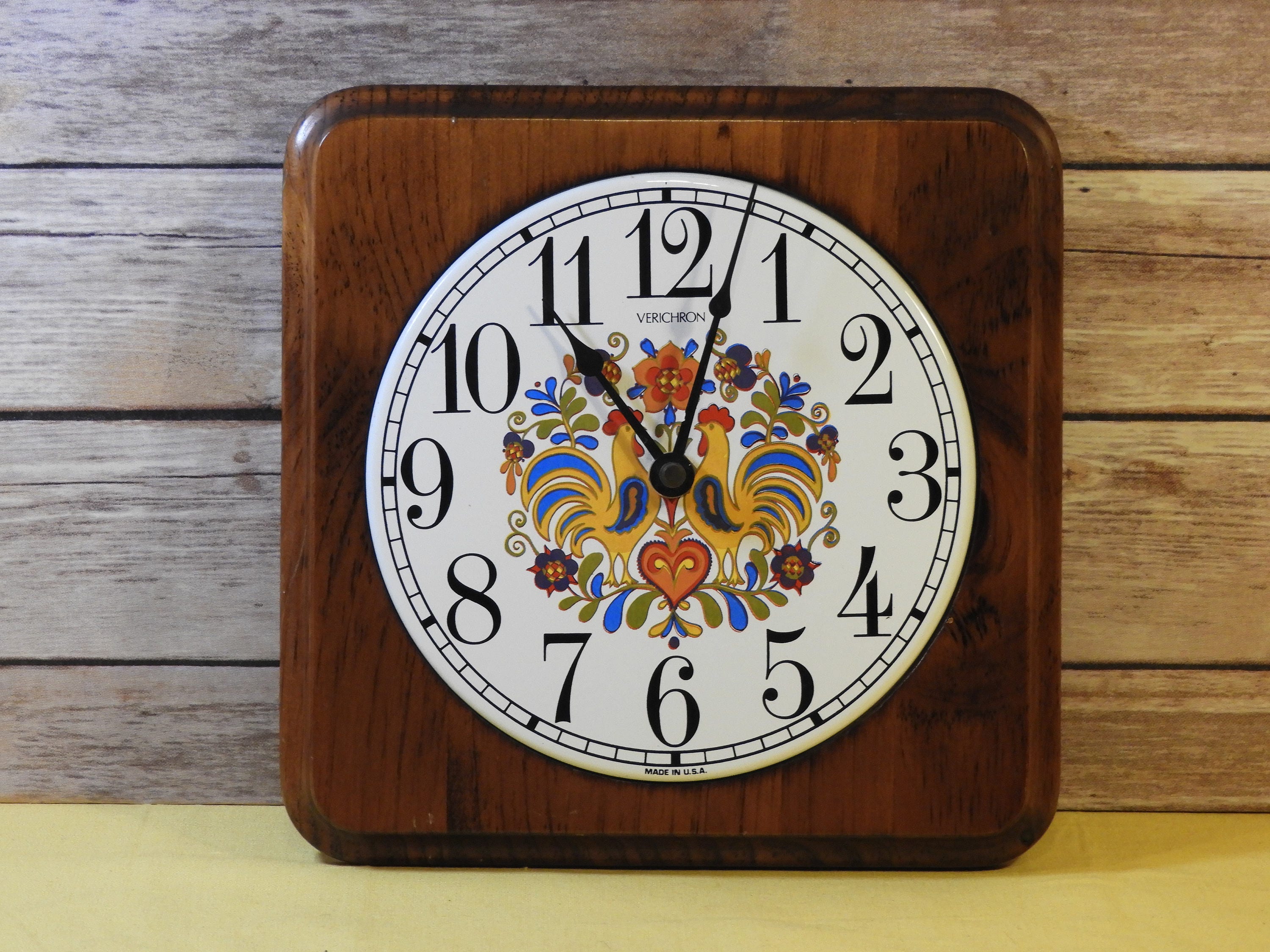 Vintage Verichron Rooster Wall Clock, White Ceramic American Country