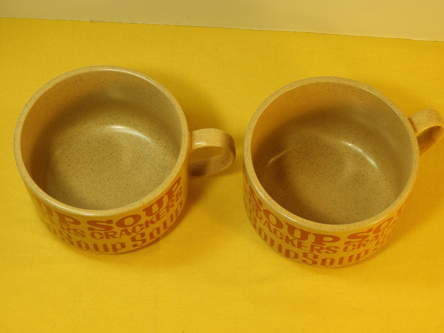 Vintage Stoneware Soup Cracker Bowls Mugs (2), Retro Brown Ceramic Soup