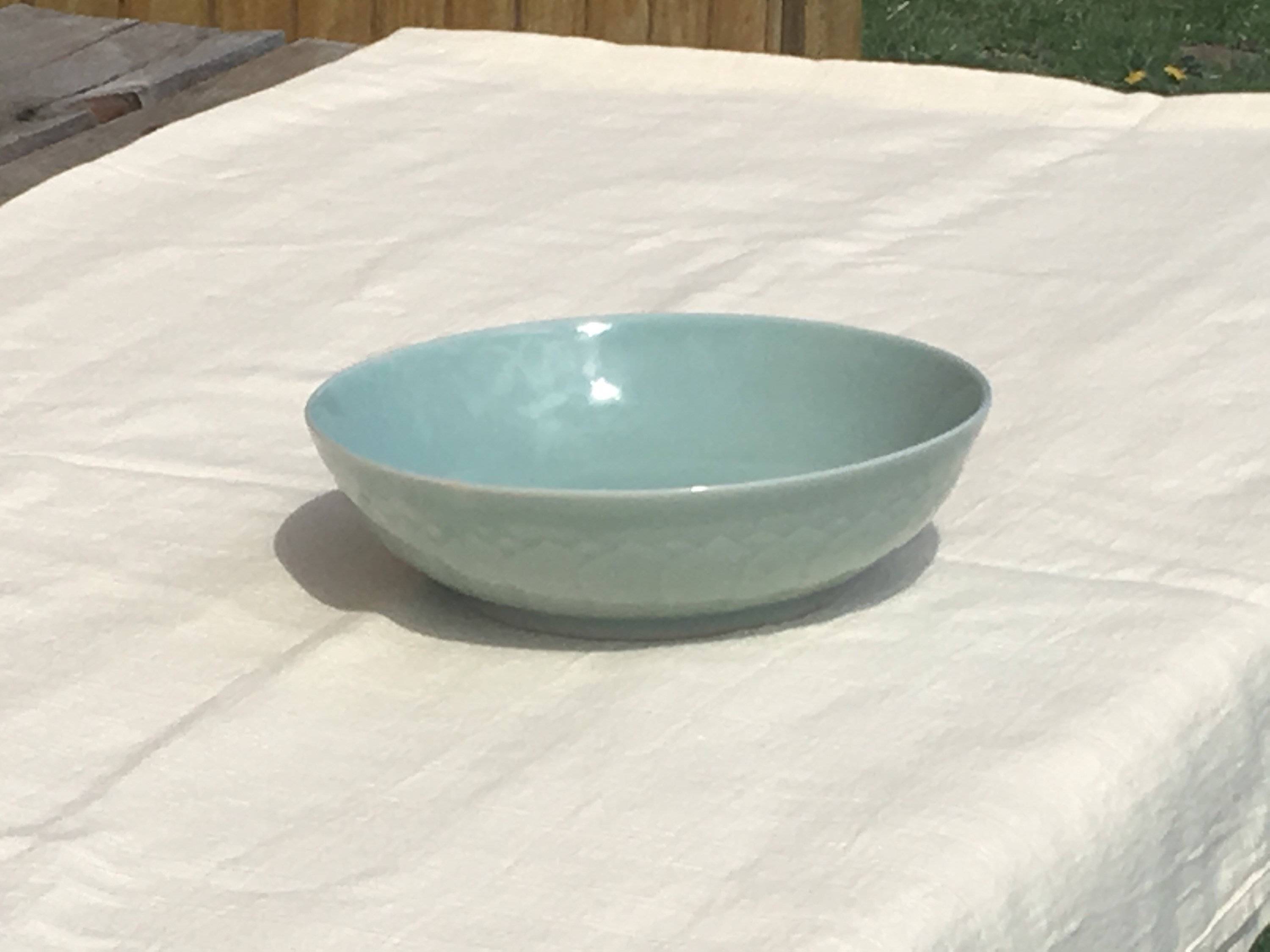 Vintage Chinese Celadon Bowl, Koi Fish Scale Dish, Decorative Greenware