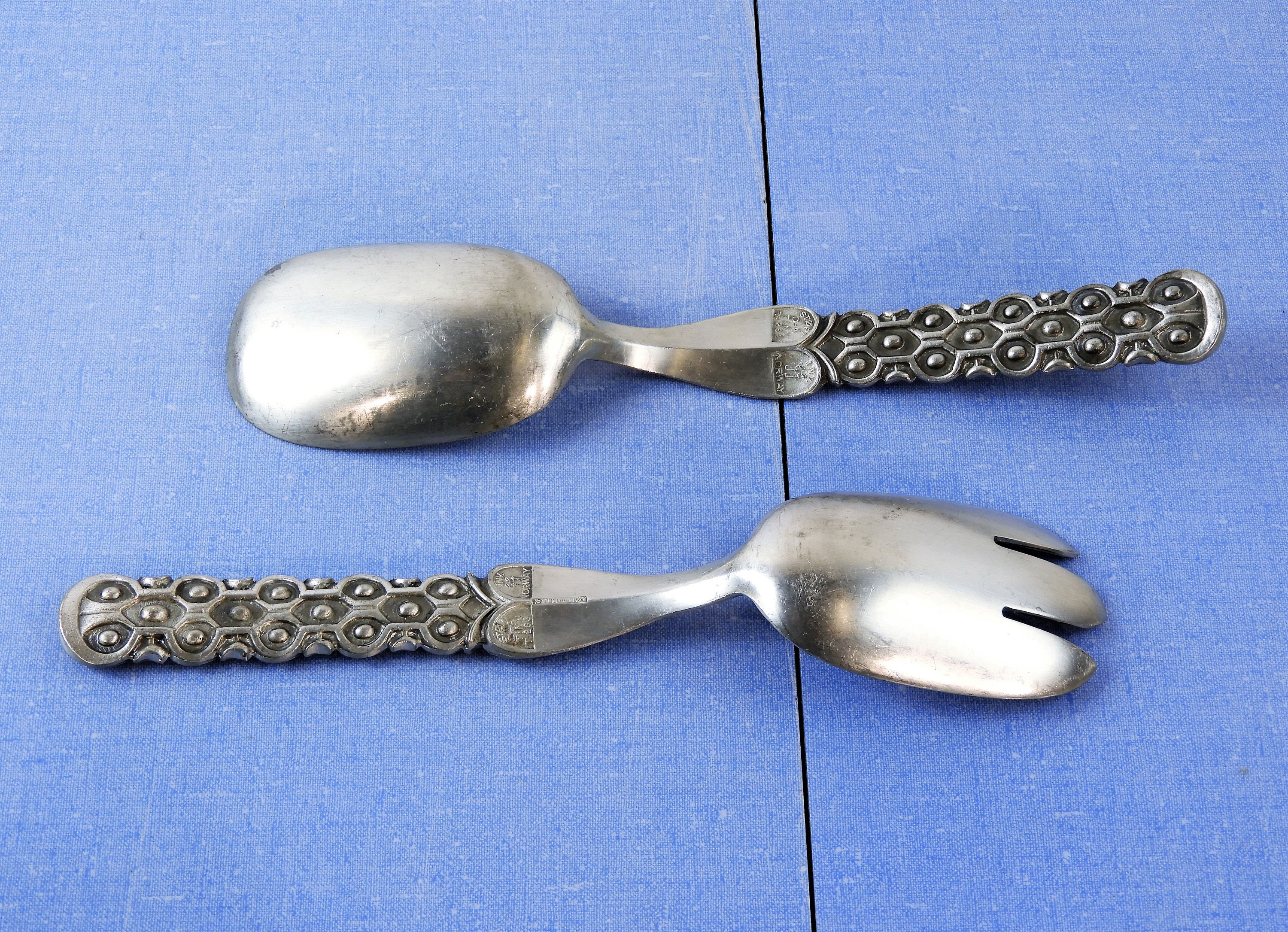 Mid Century Stopt Utensils (2), David Andersen, Pewter Tinn, Serving