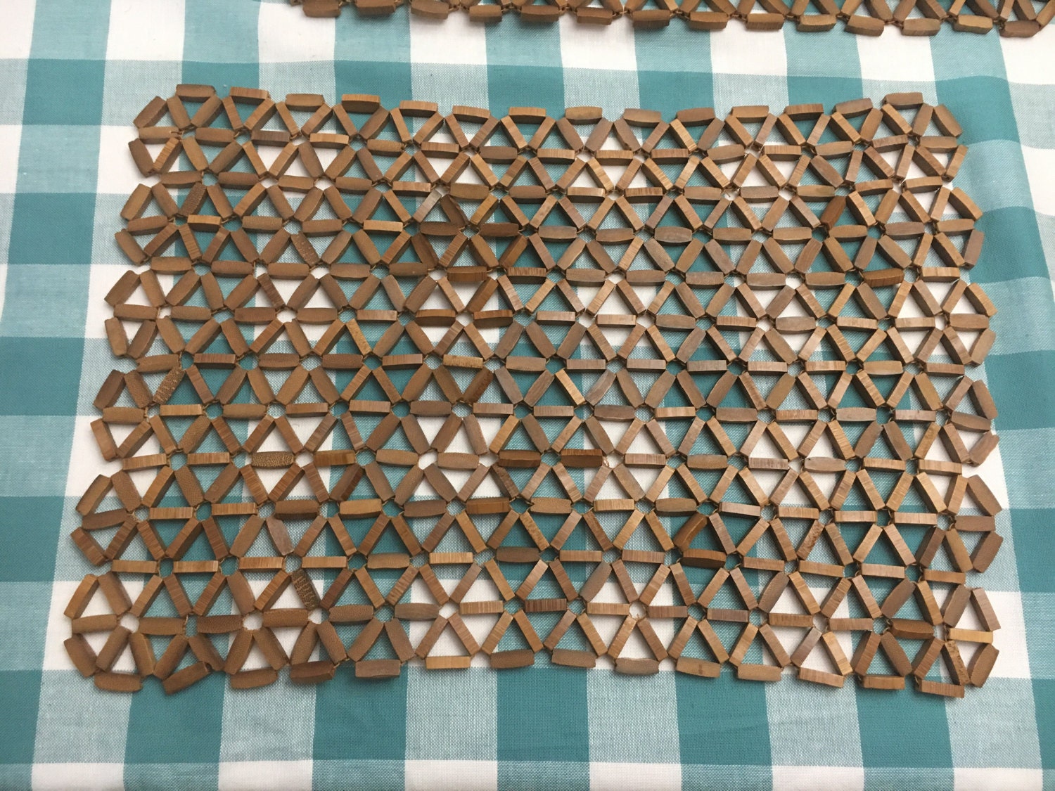 Vintage Set (4) Star Wooden Placemats, Brown Star Chain Wood Placemats