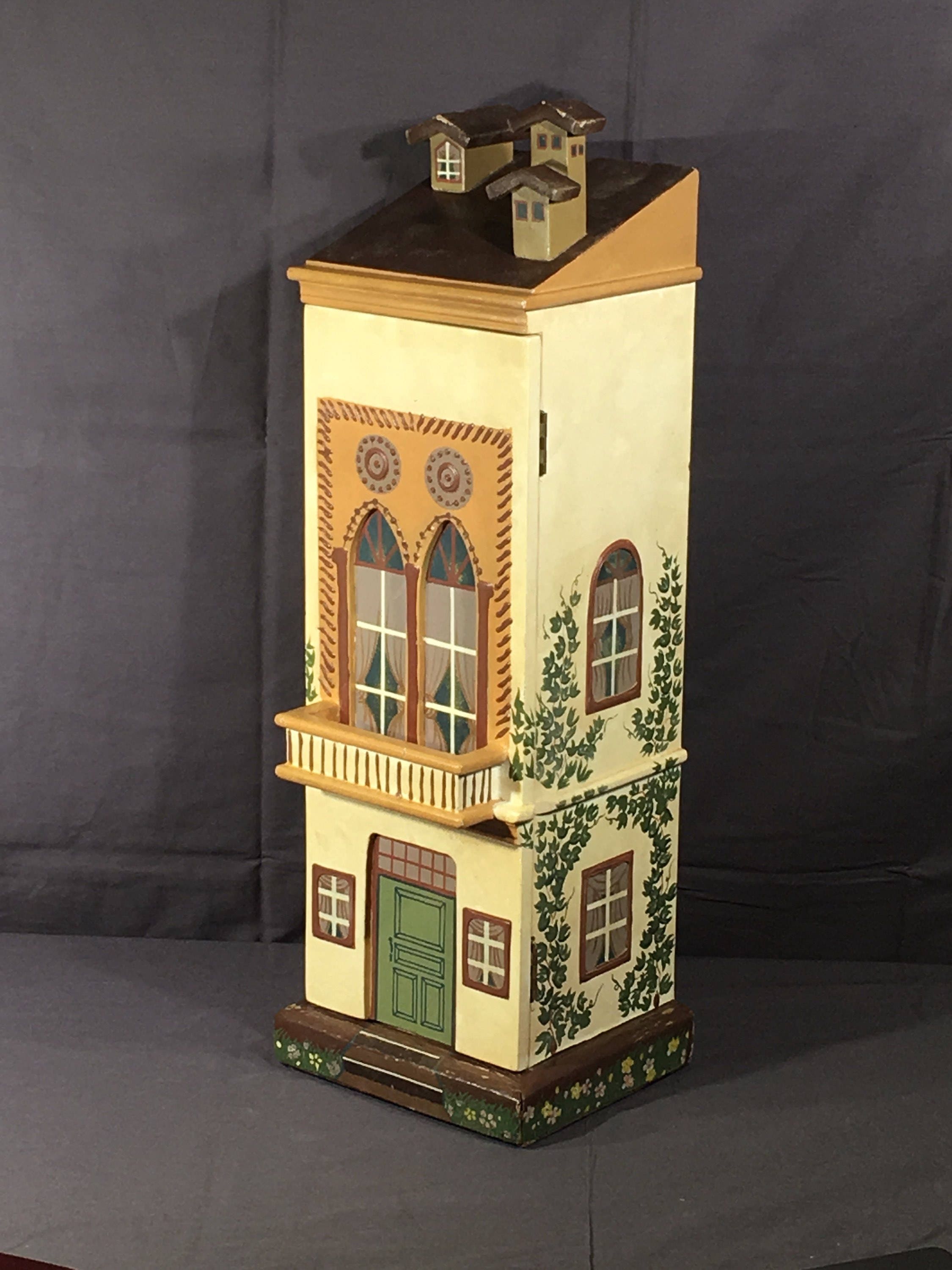 Vintage Townhouse Cabinet Decorative Beige Green Shelves Storage