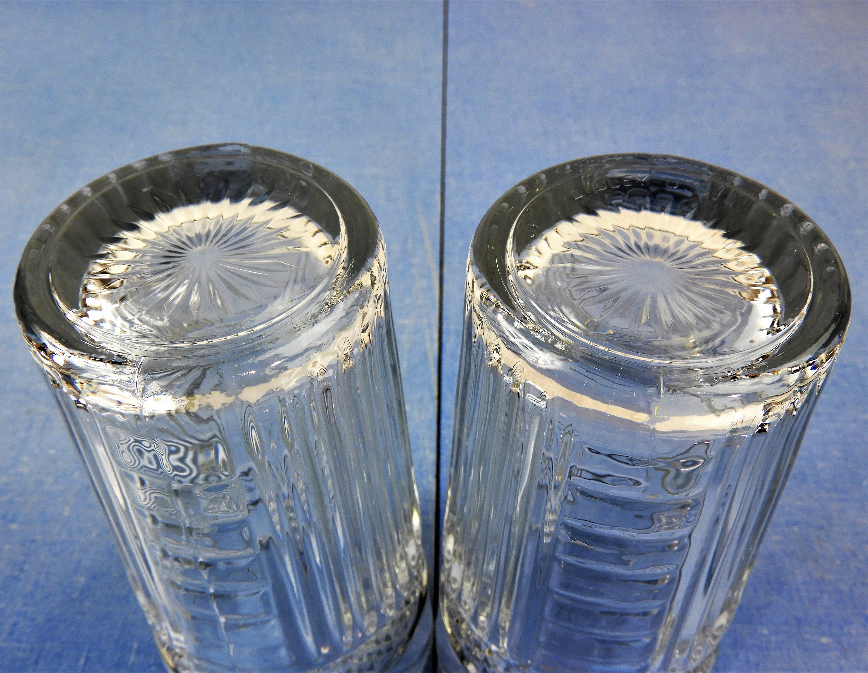 Vintage Glass Tumblers (2), 16 oz Libbey USA, Clear Ribbed Glasses