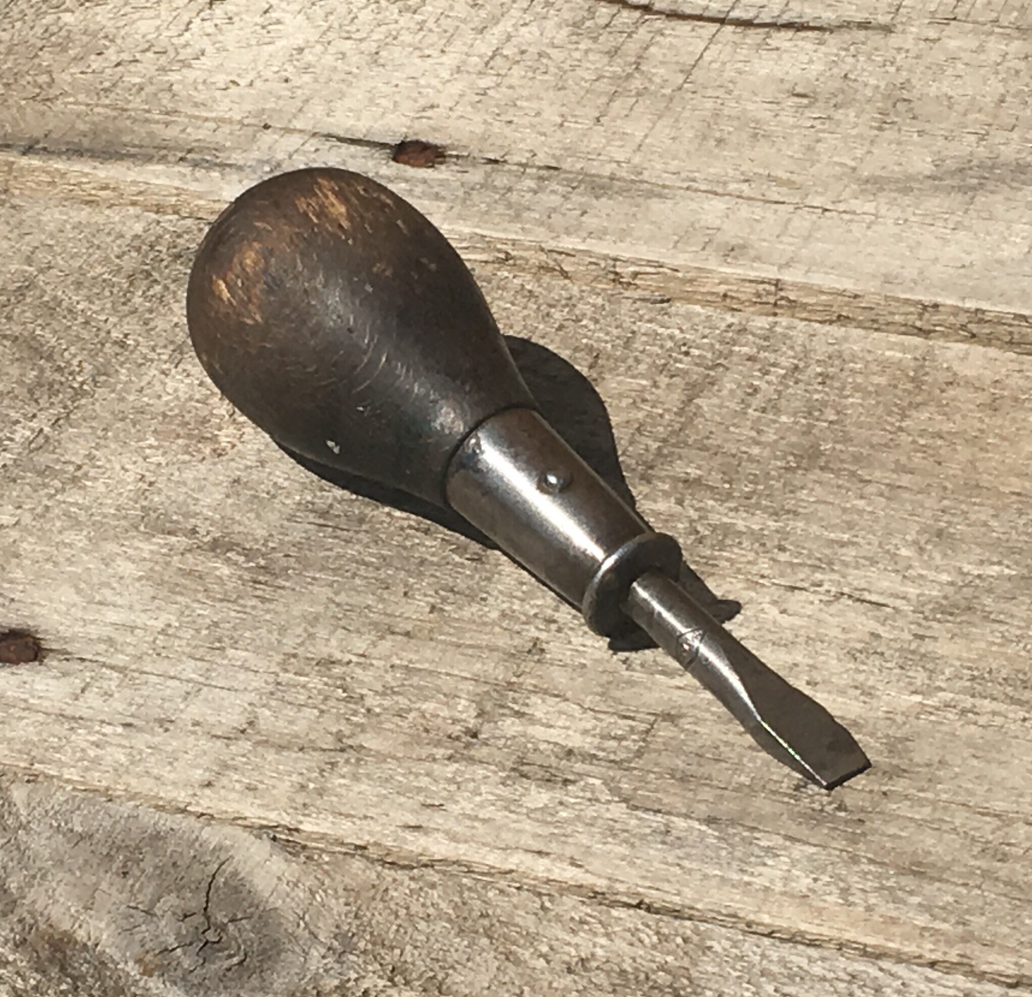 Vintage Mayhew Stubby Screwdriver, Old Wood Tool, Short Wooden Knob