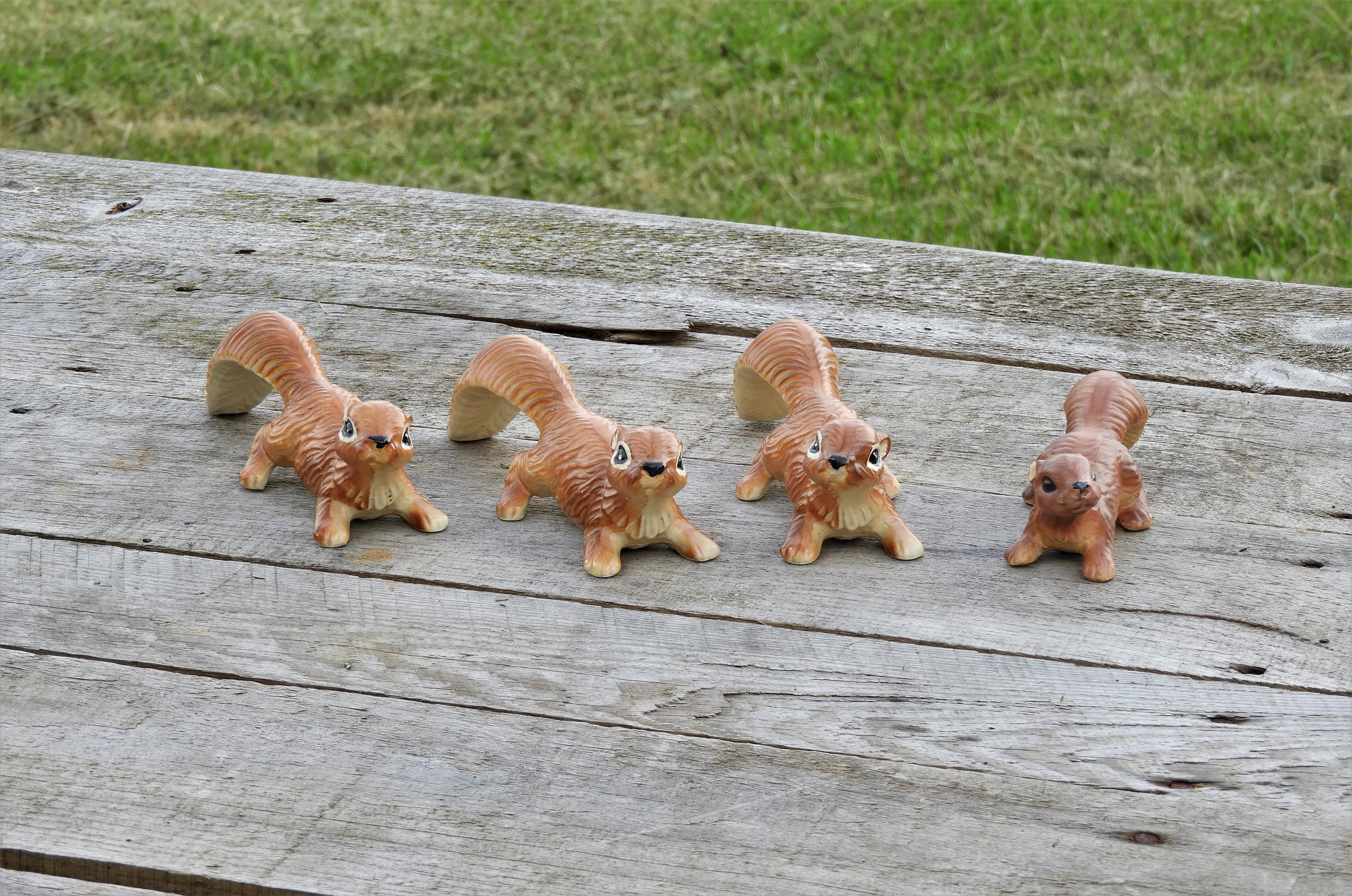 Vintage Squirrel Figurines (4), Brown & Gold Animals, Ceramic Wildlife