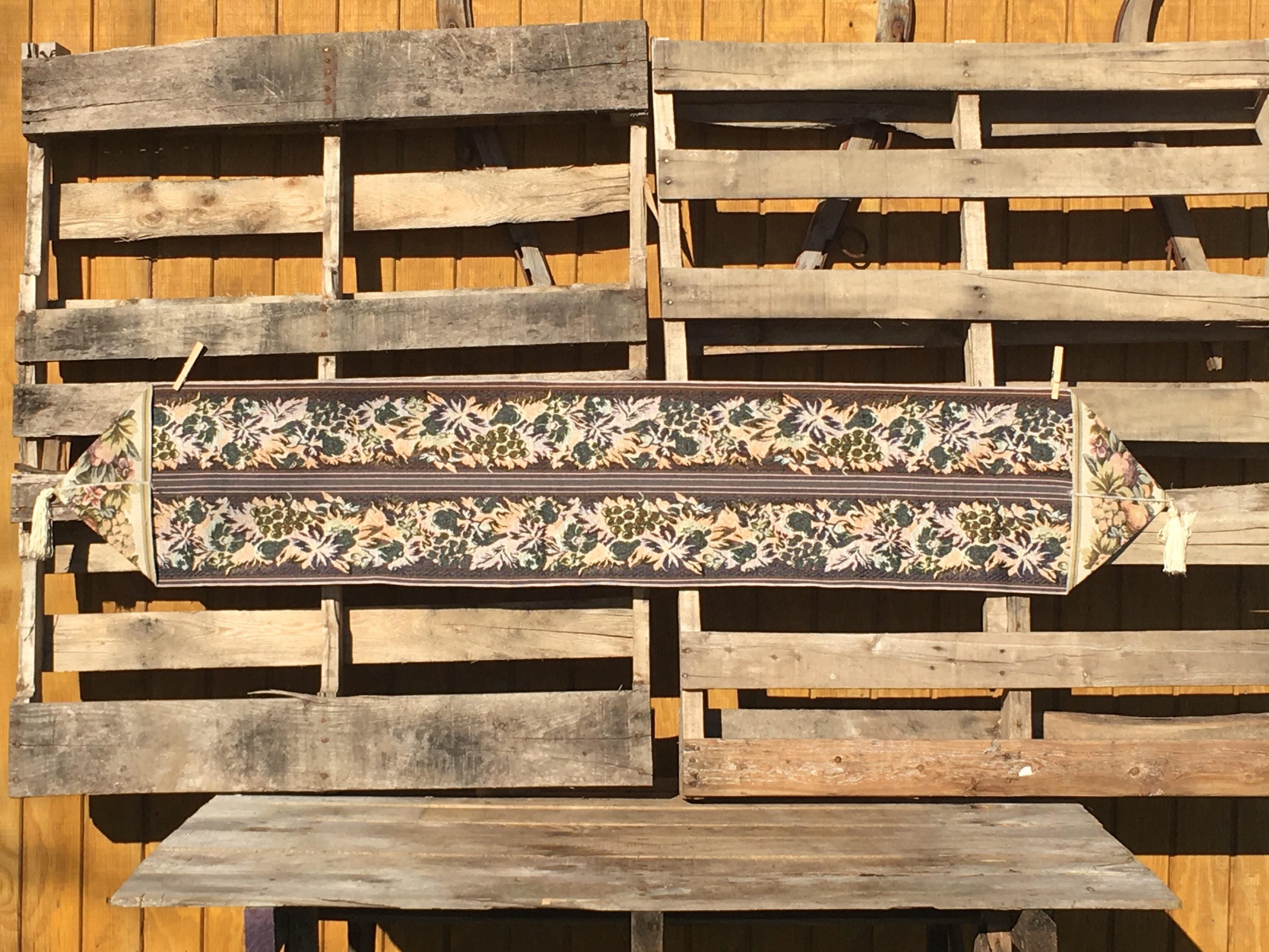 Vintage Table Runner, Decorative Gold Garden Theme Tapestry