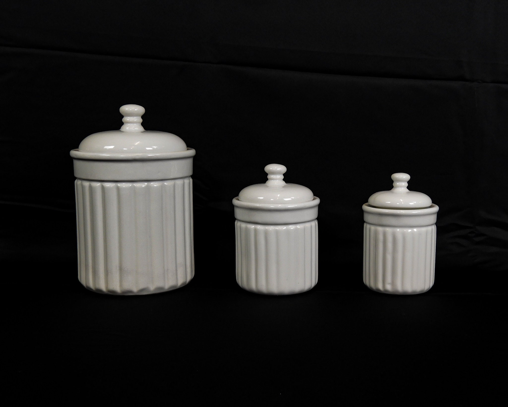 Vintage White Canisters, Kitchen Storage, Ceramic Canister Set, Home