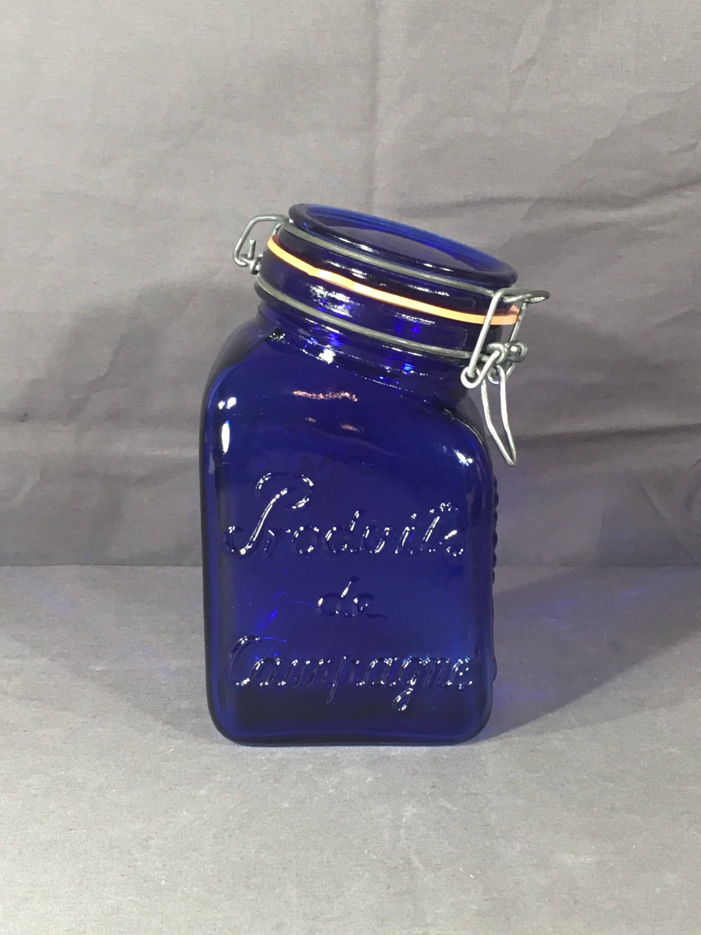 Vintage Cobalt Blue Jar, Casadis Milano Glass Apothecary Canister