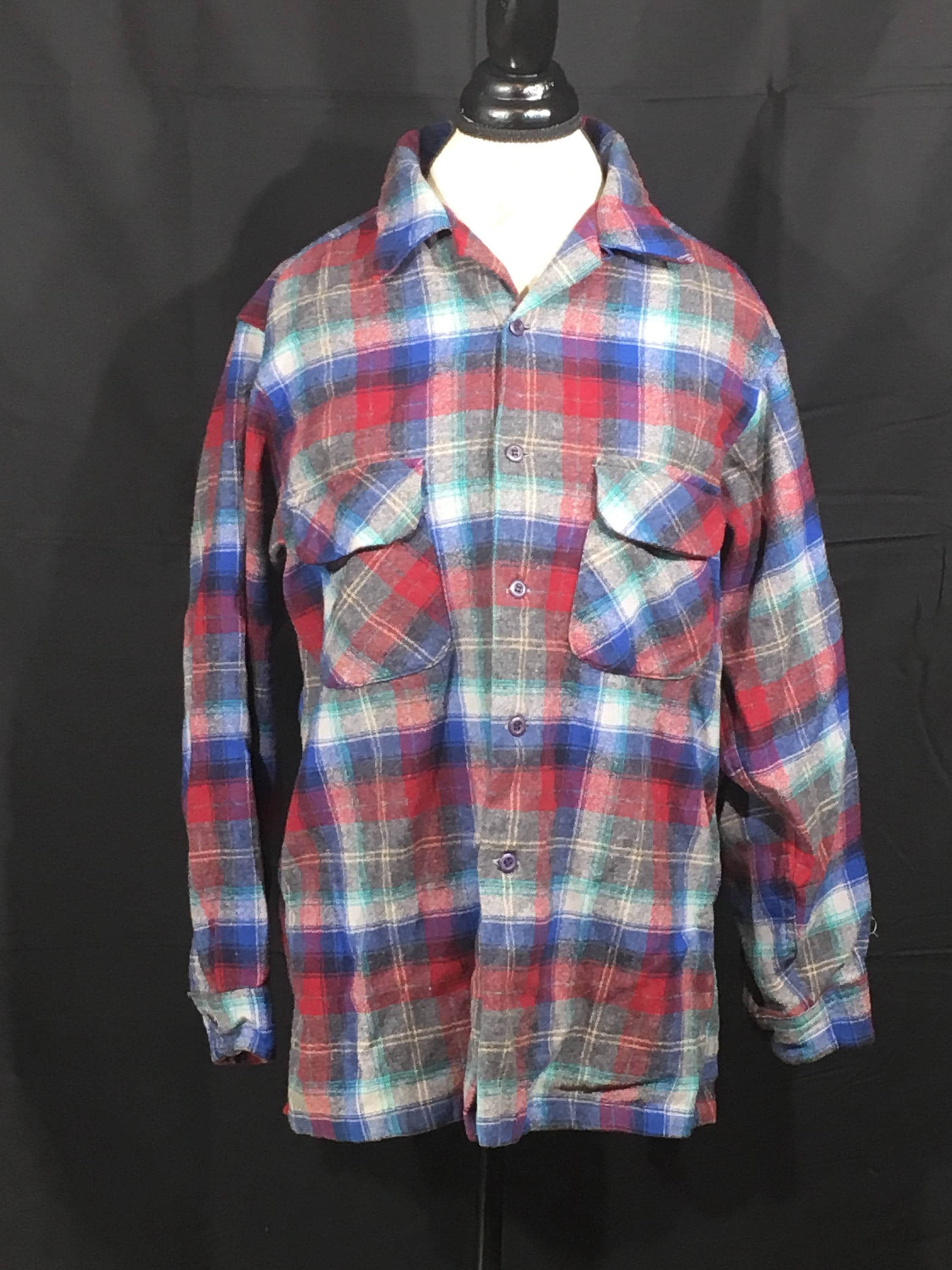 Vintage Wool ButtonUp Shirt, Pendleton Woolen Mills Large Long Plaid
