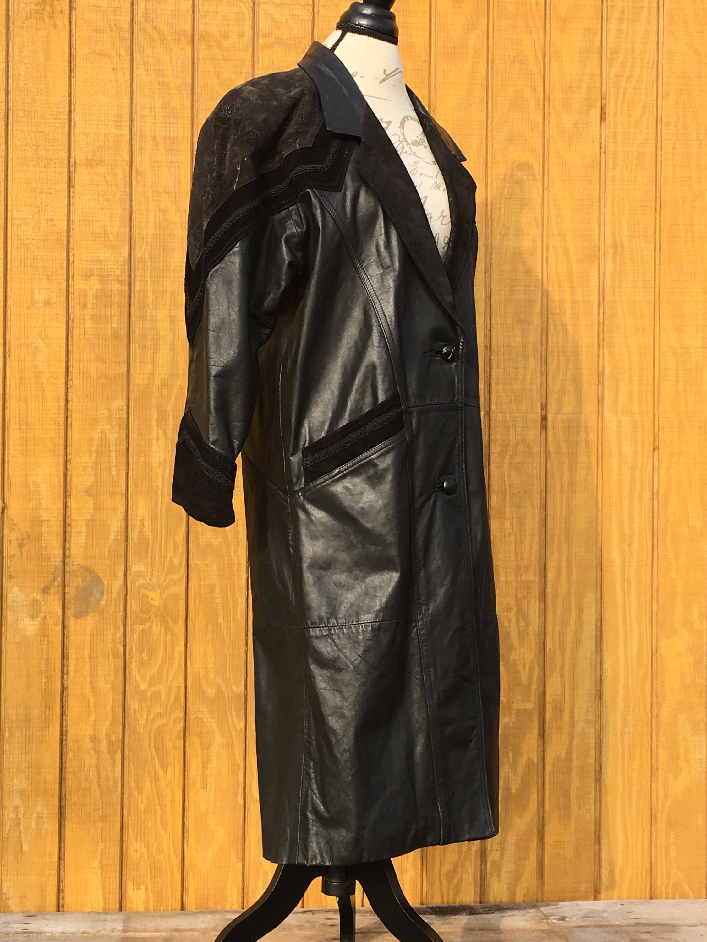 Vintage Leather Trench Coat, Women's Size Petite Small Coat, Laurice