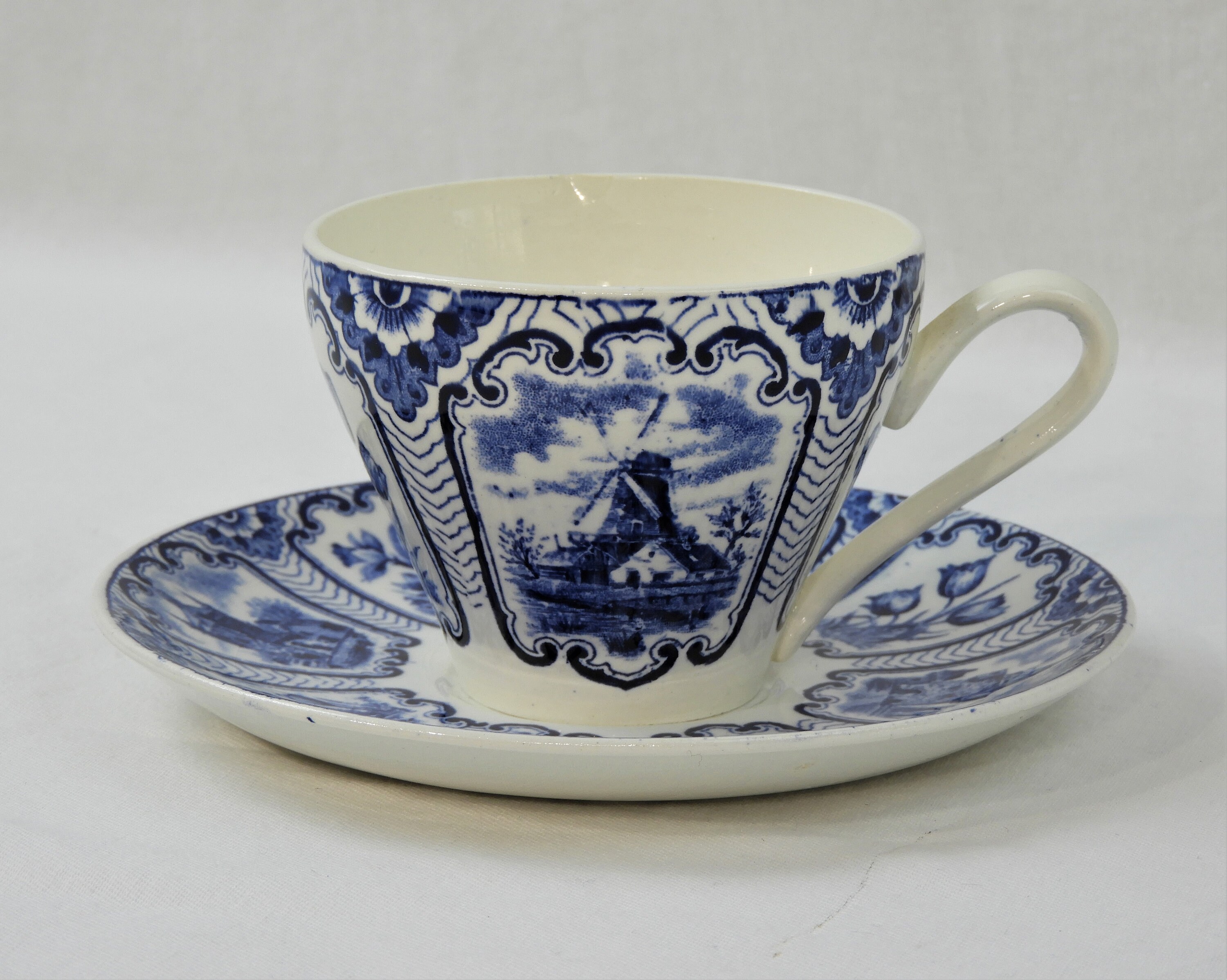 Vintage Tea Cup & Saucer, Old Dutch Teacup, Blue White Dinnerware
