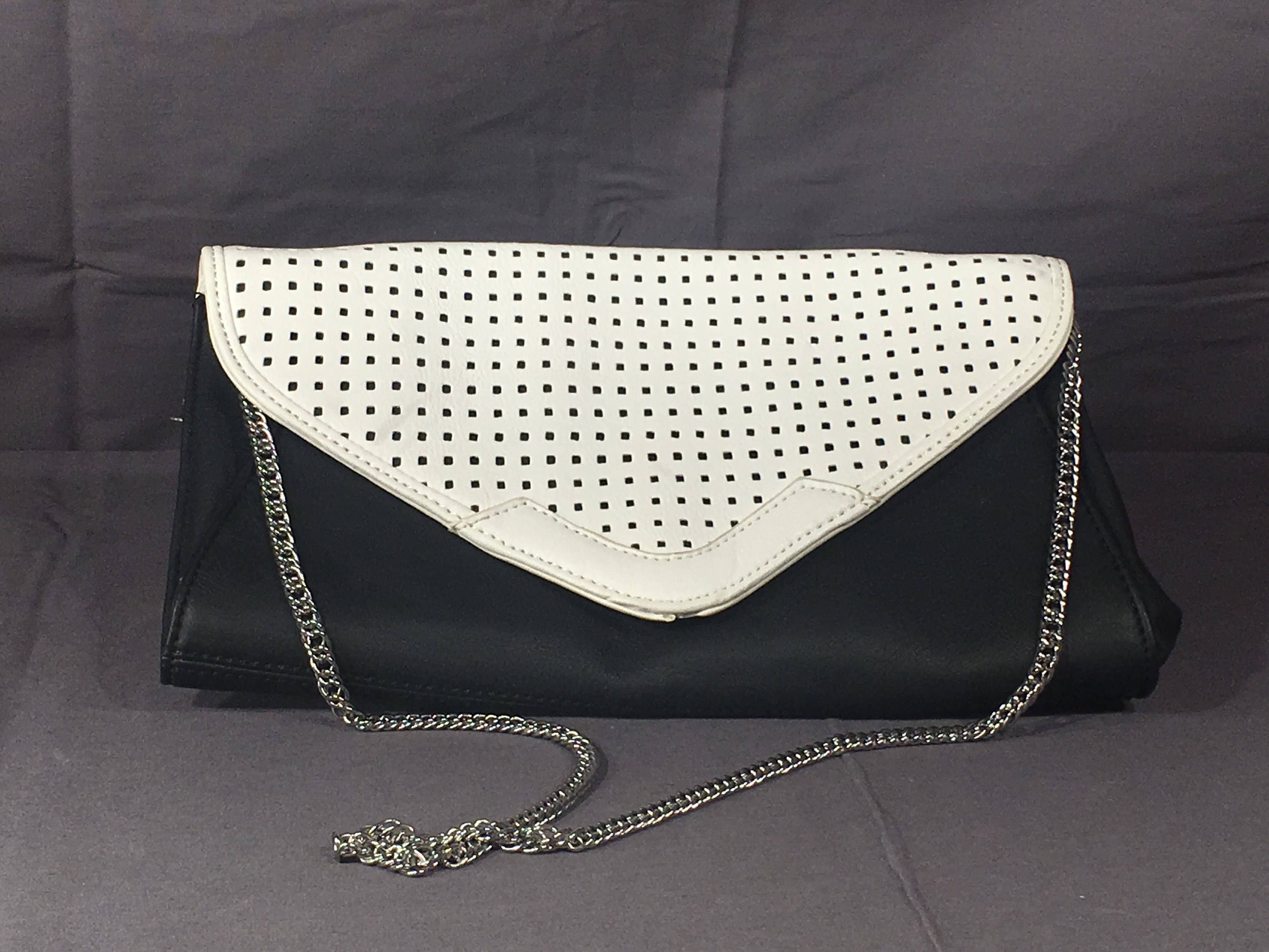 Vintage Black & White Clutch, Charming Charlie Decorative Handbag, Collectible Retro Purse ...